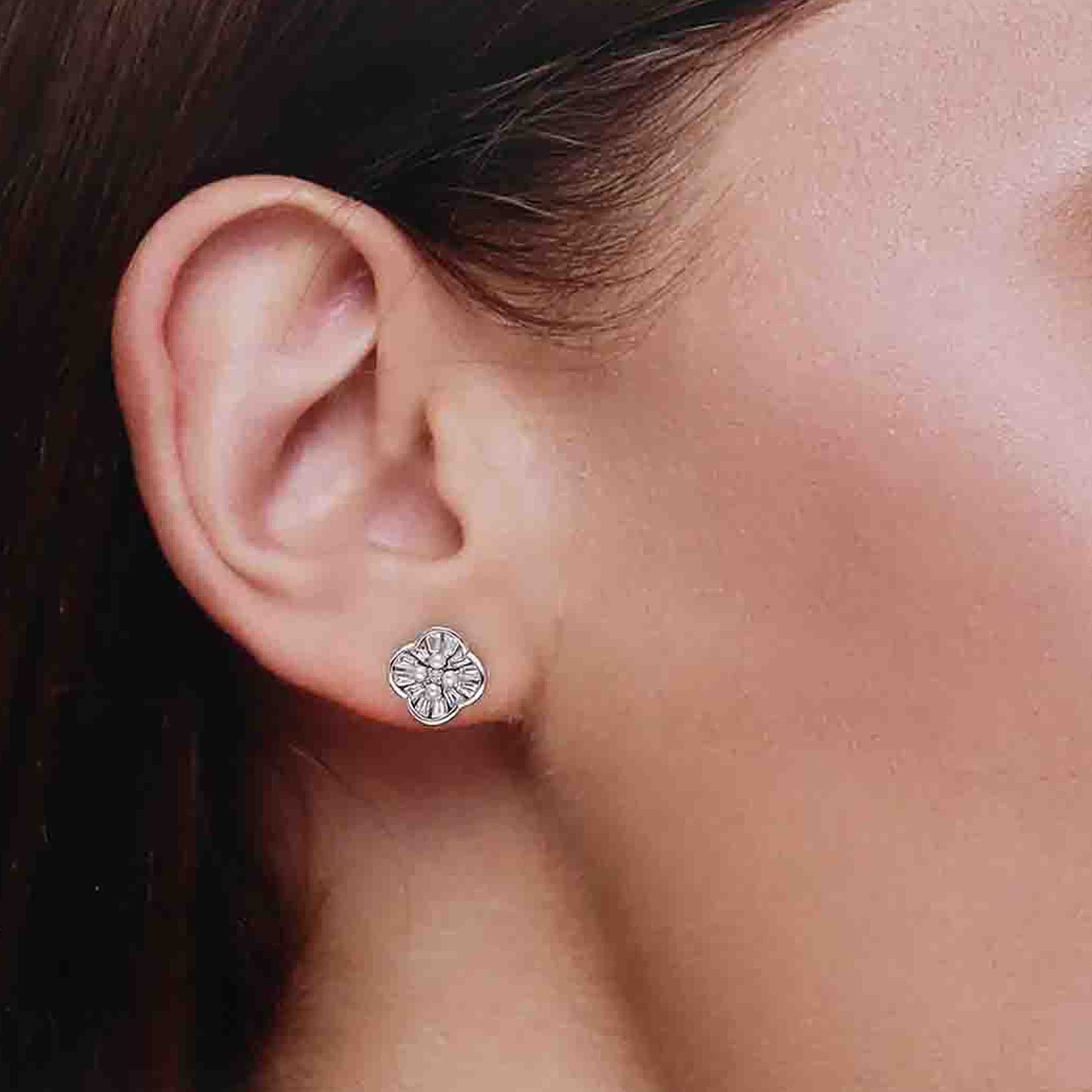 Sterling Pearl Floral Stud Earrings - Image 3