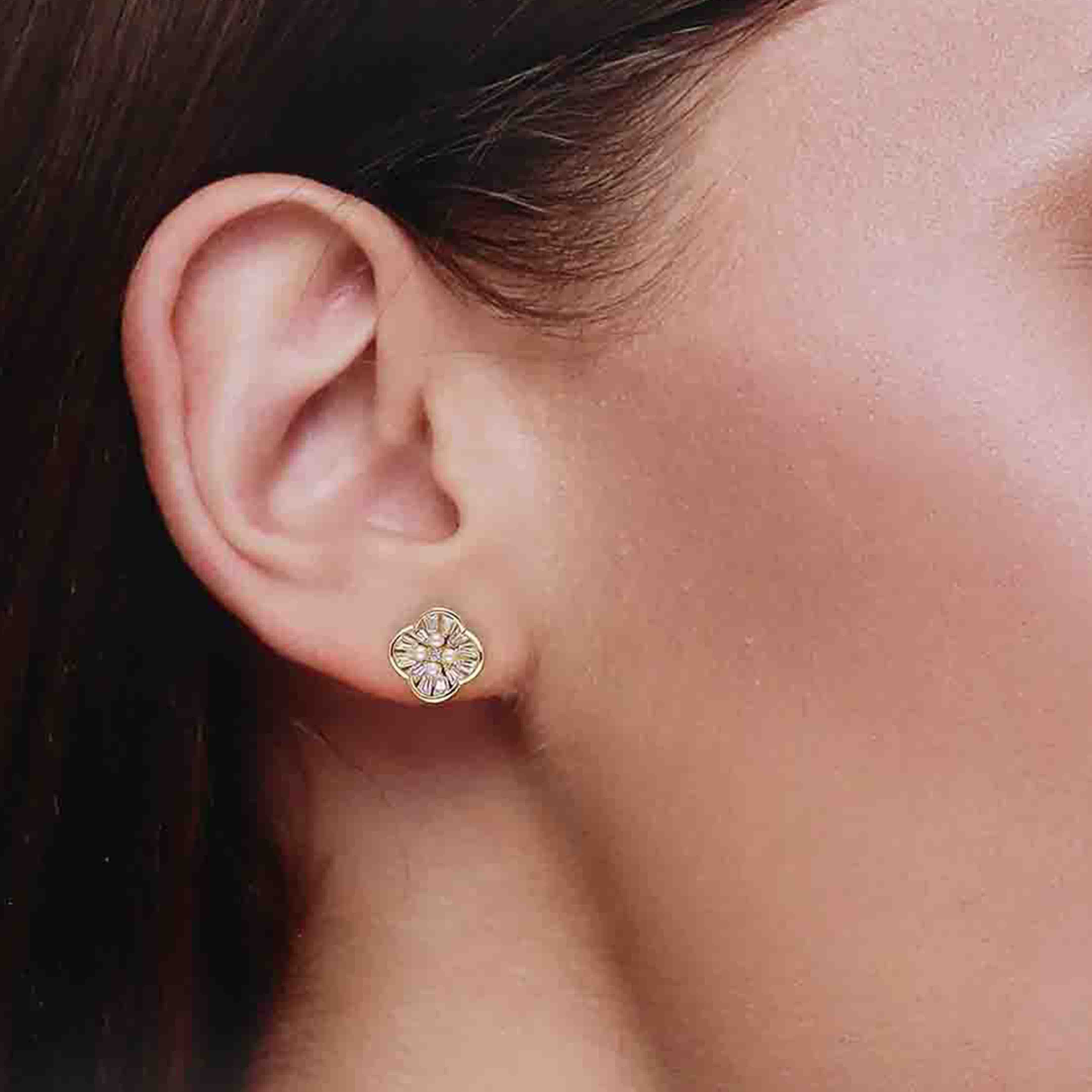 Sterling Pearl Floral Stud Earrings - Image 4
