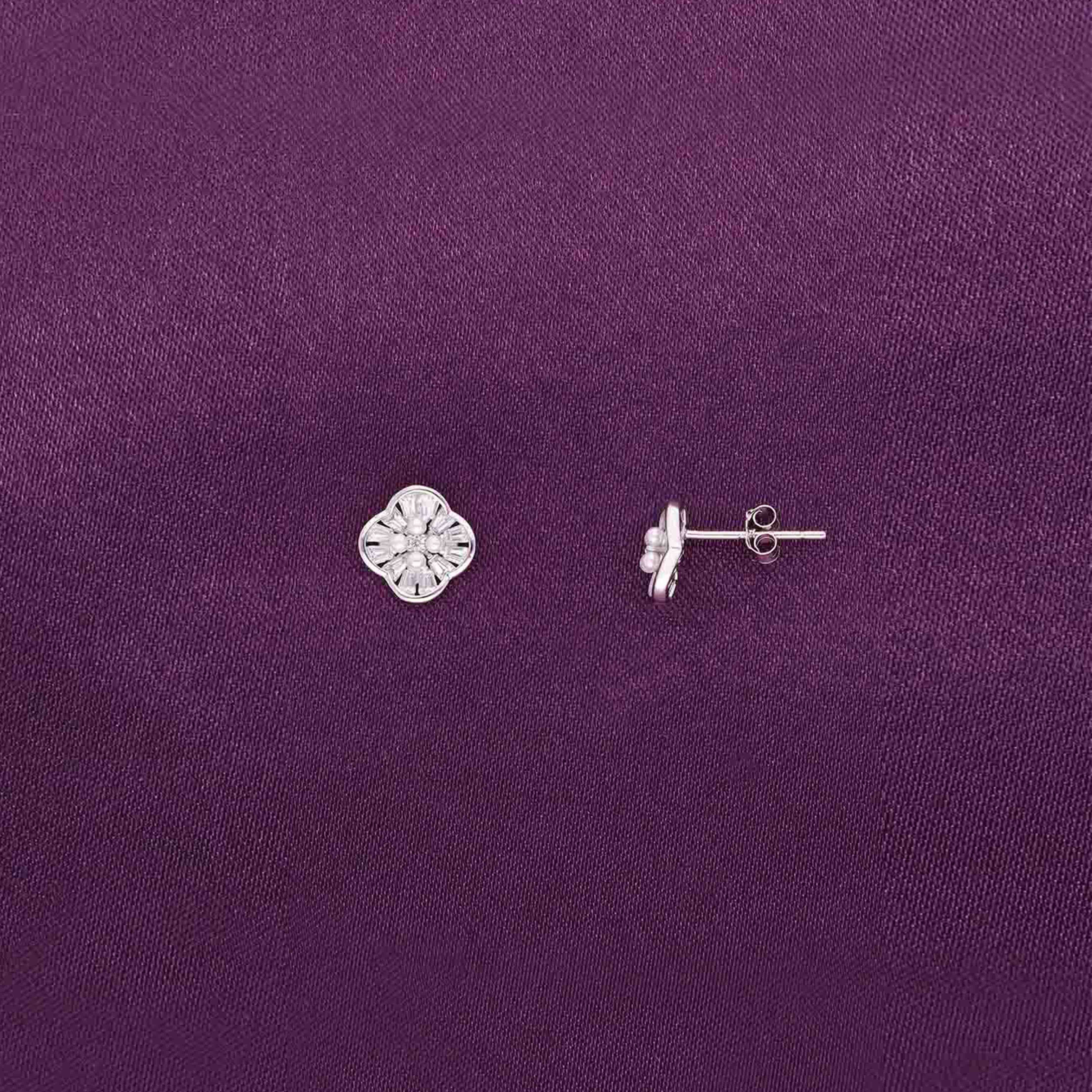 Sterling Pearl Floral Stud Earrings - Image 5