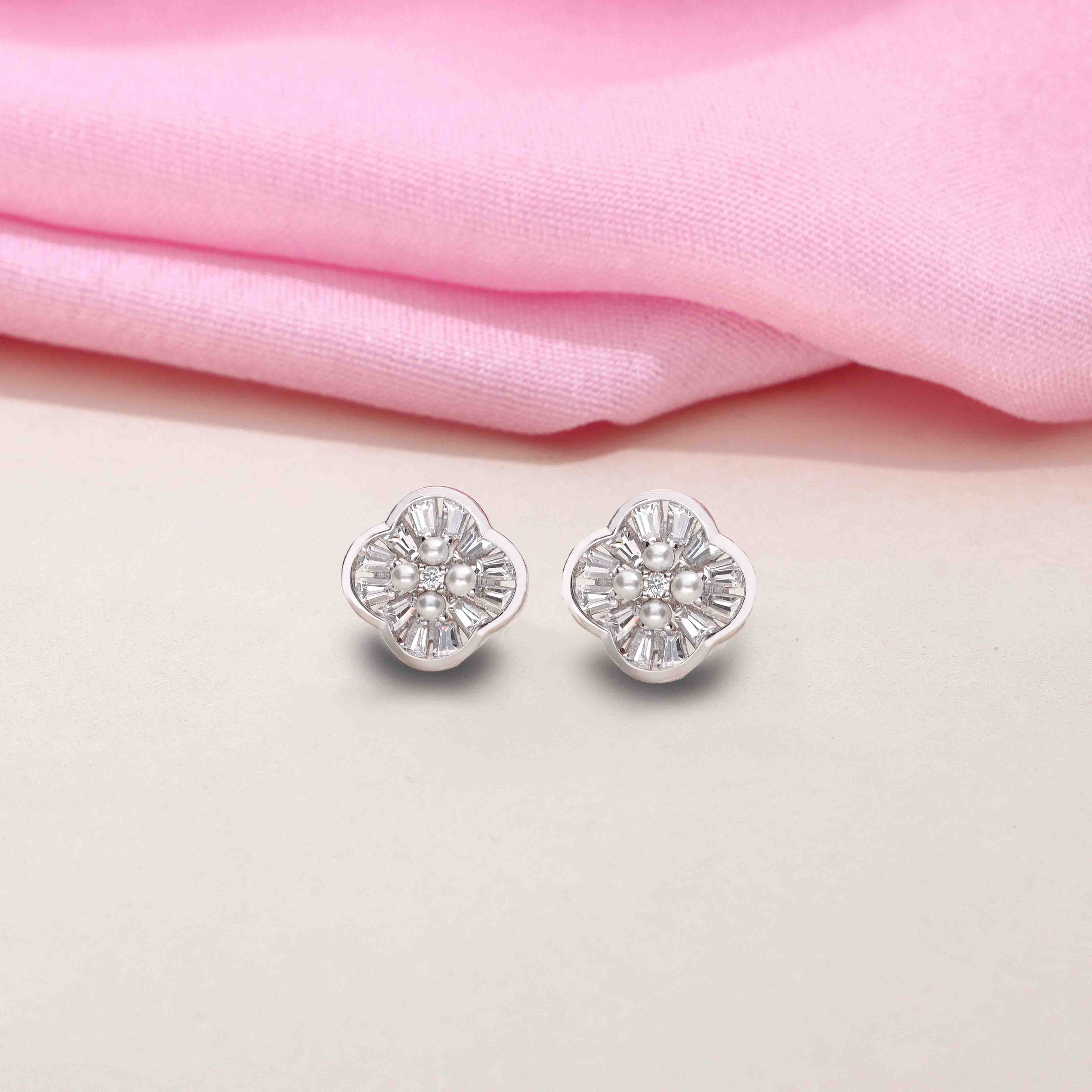 Sterling Pearl Floral Stud Earrings - Image 7