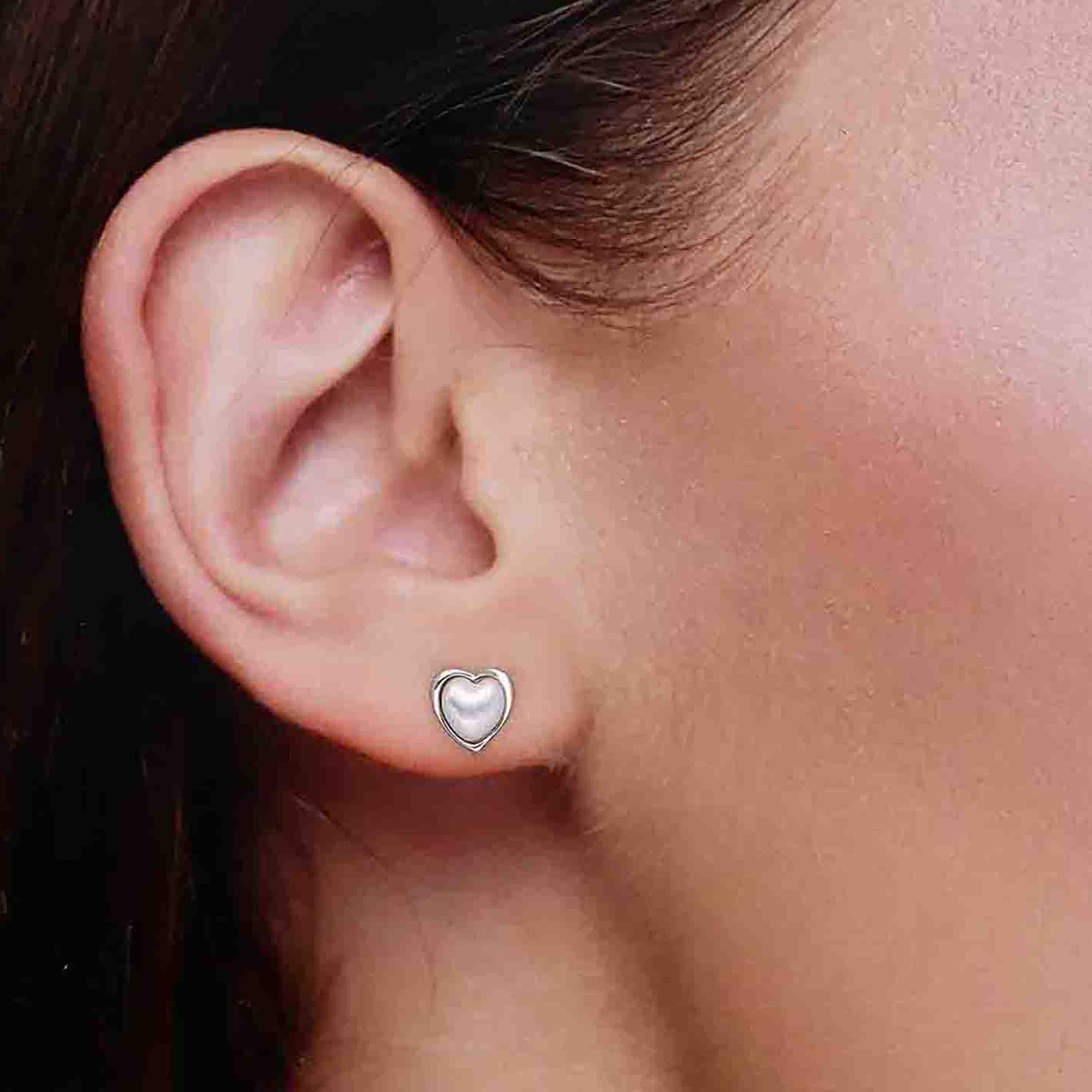 Sterling Silver Minimalistic Heart Stud Earrings - Image 3