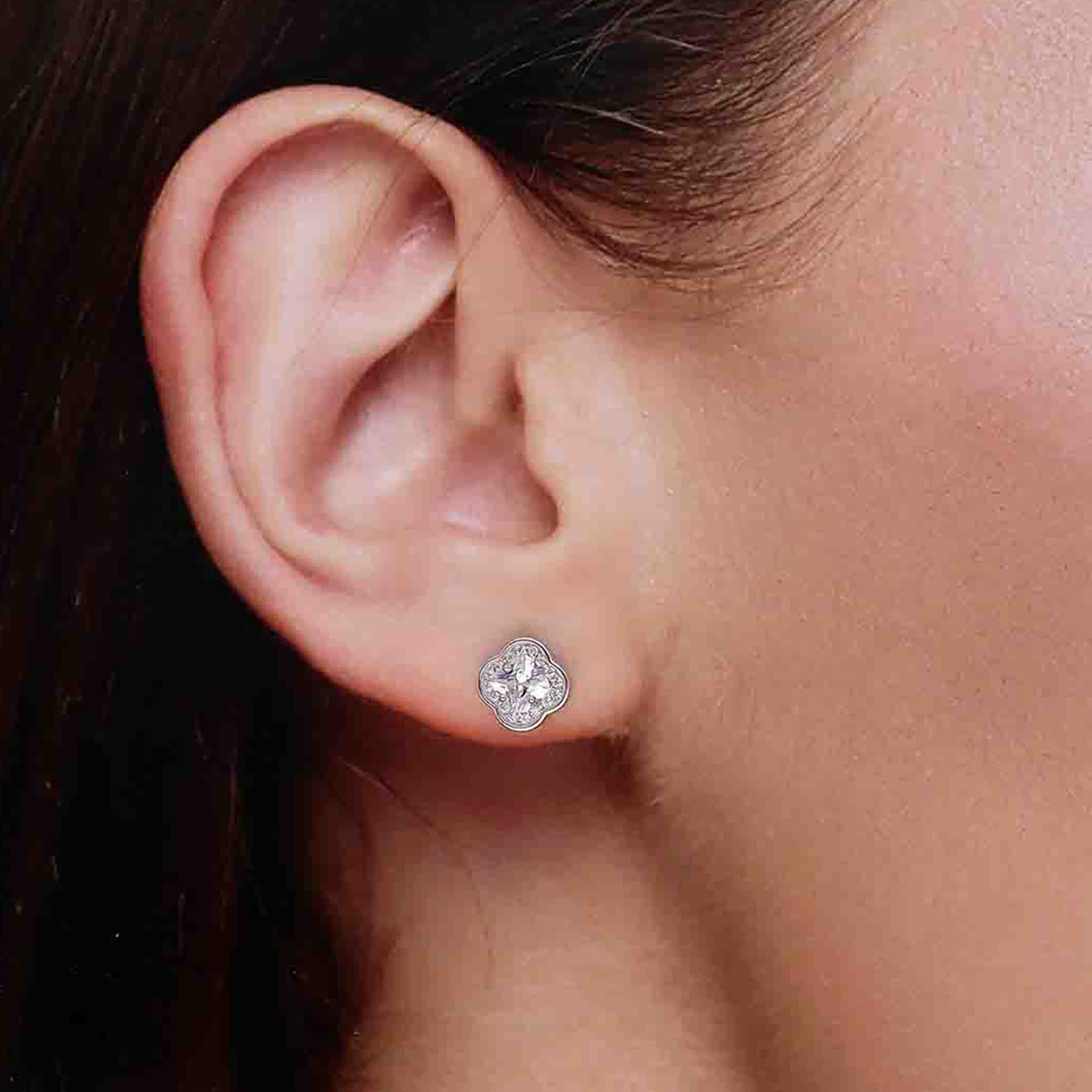 Sterling White Zircon Floral Stud Earrings - Image 3