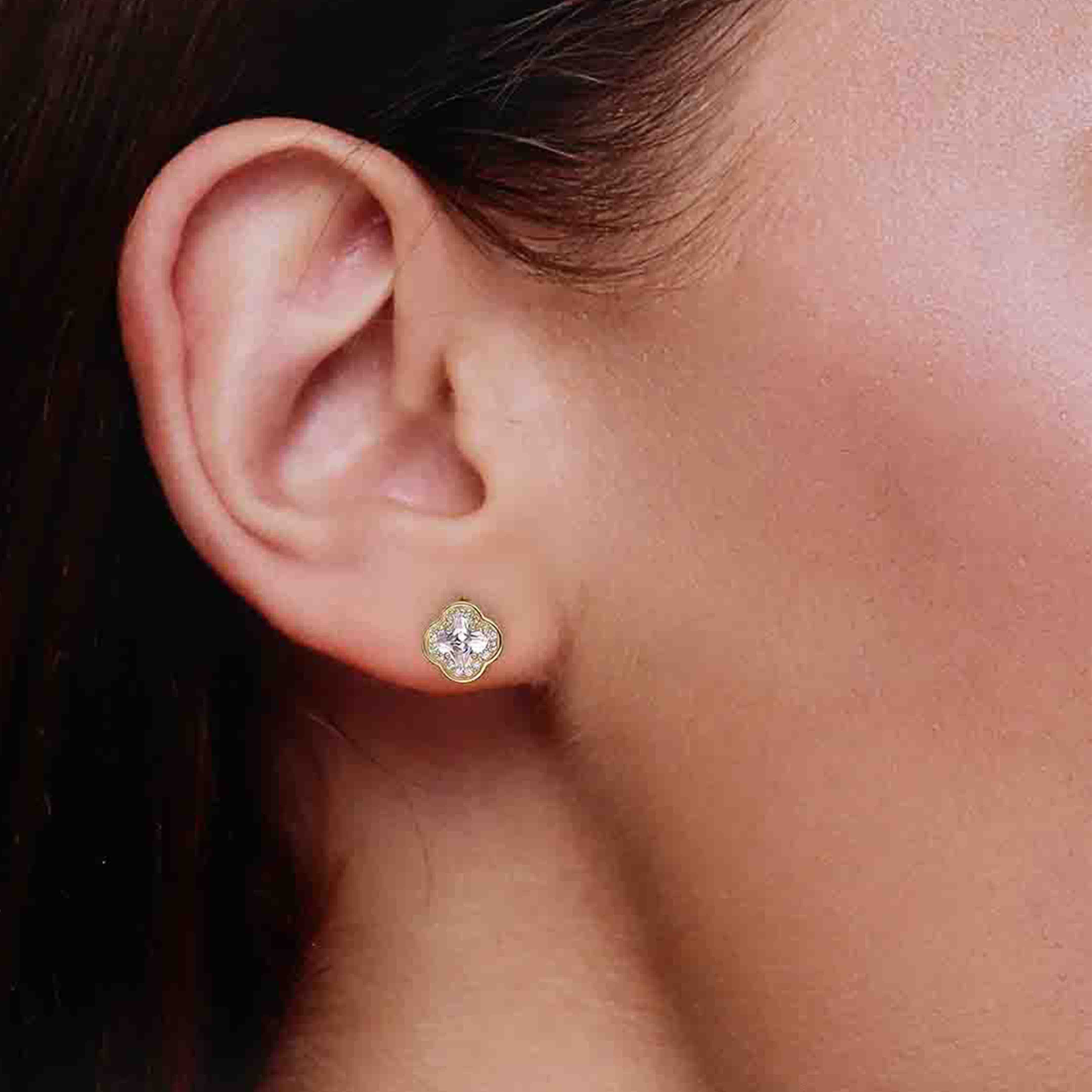 Sterling White Zircon Floral Stud Earrings - Image 4