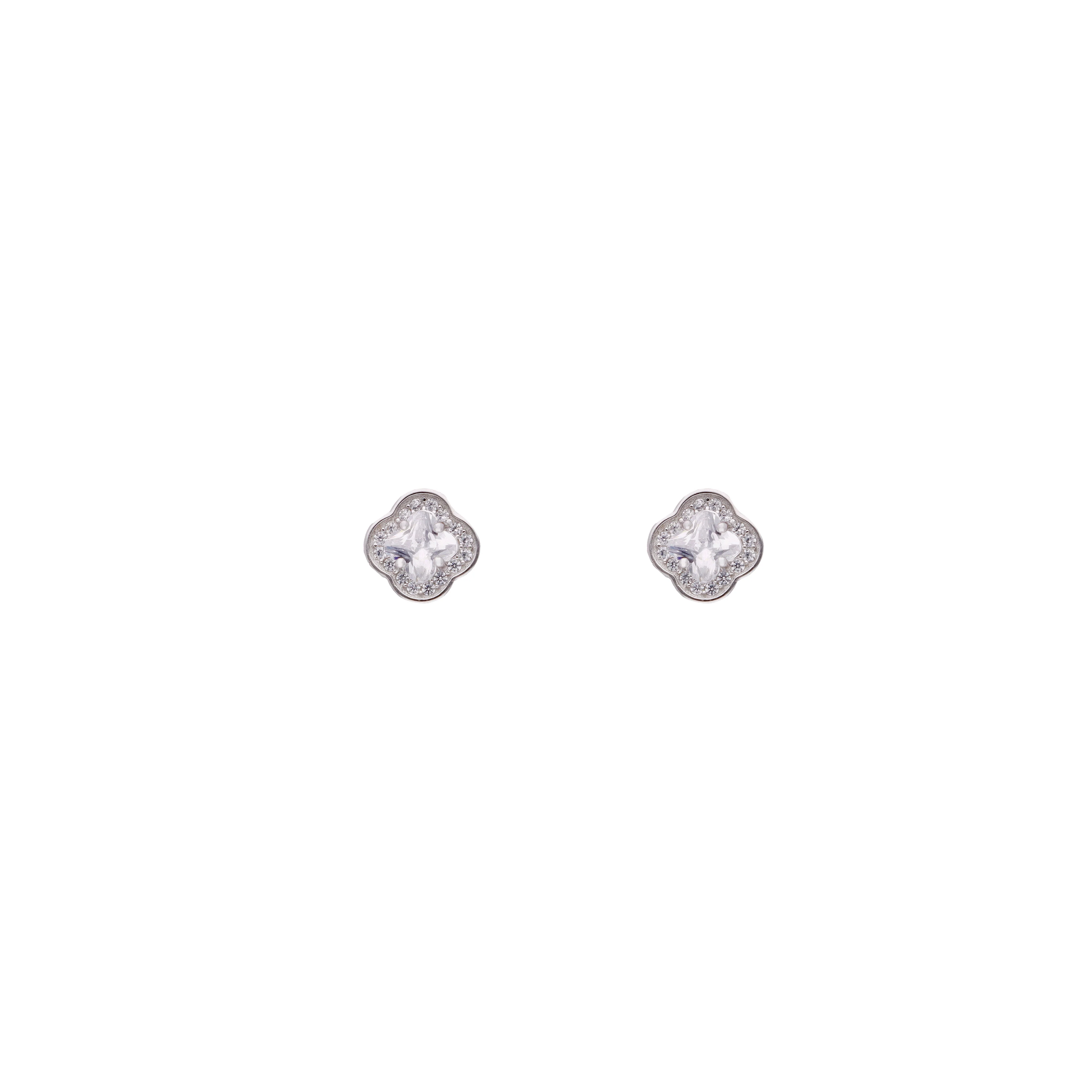 Sterling White Zircon Floral Stud Earrings - Image 5