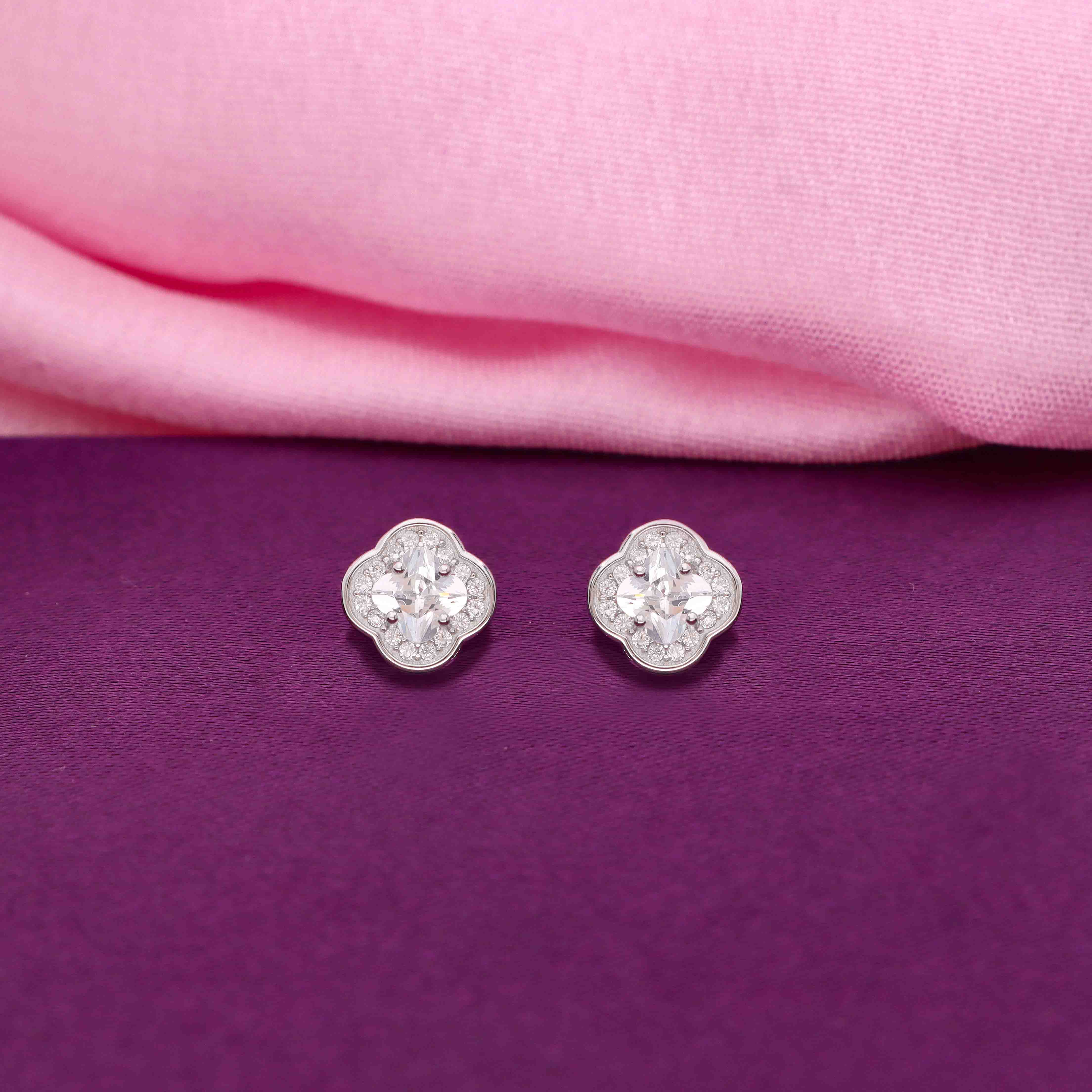 Sterling White Zircon Floral Stud Earrings - Image 8