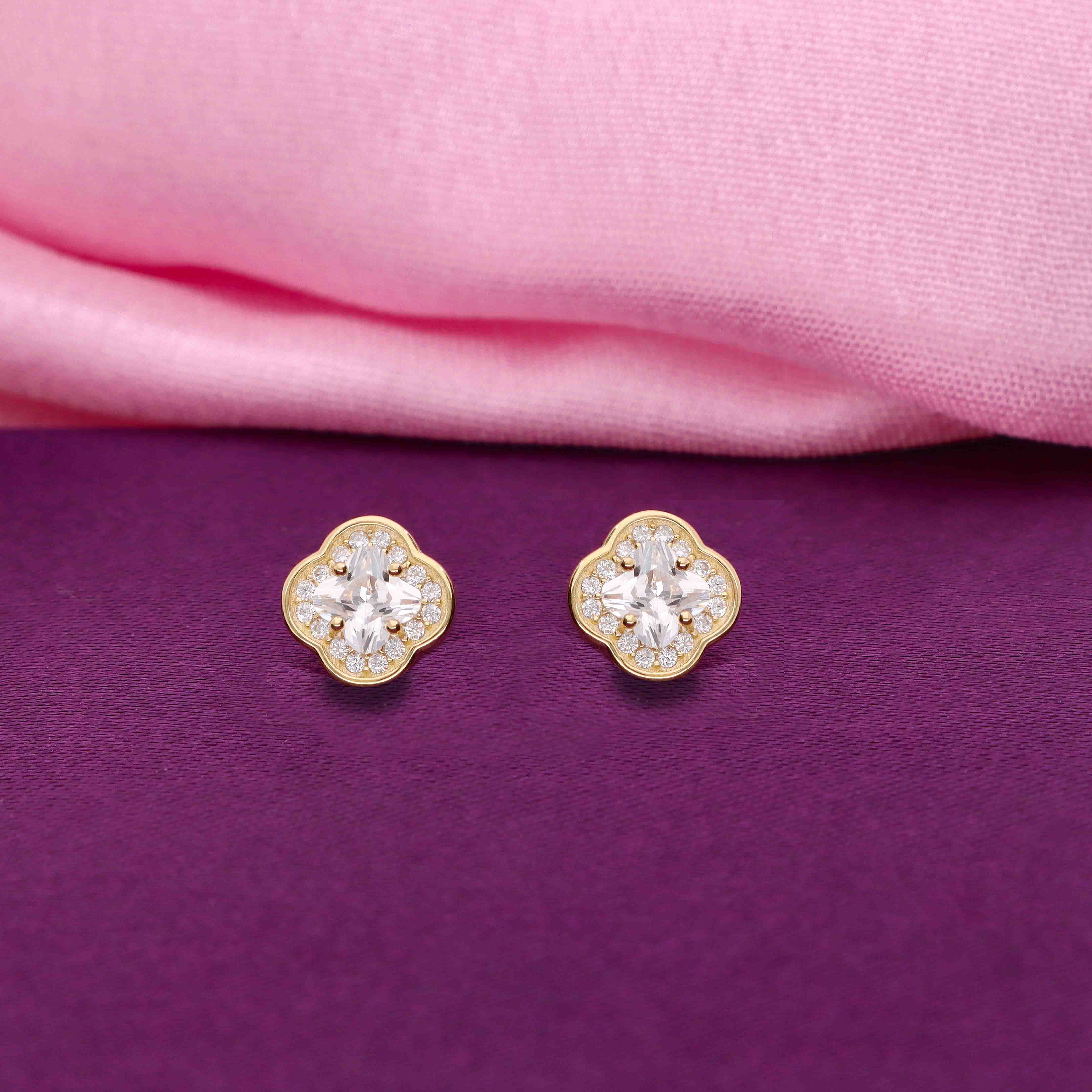 Sterling White Zircon Floral Stud Earrings - Image 9