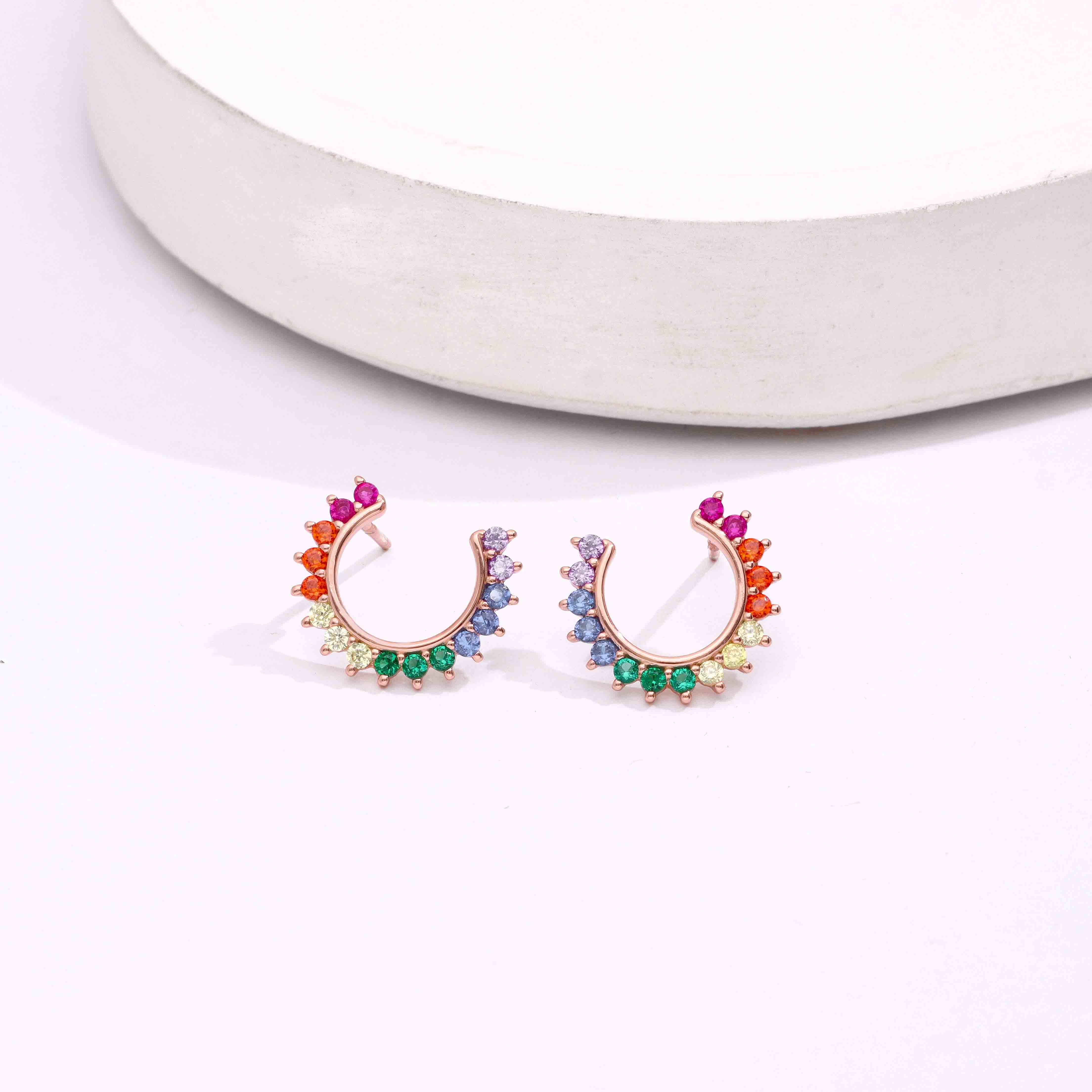 Sterling Multi-Colour Horse Shoe Stud Earrings - Image 5