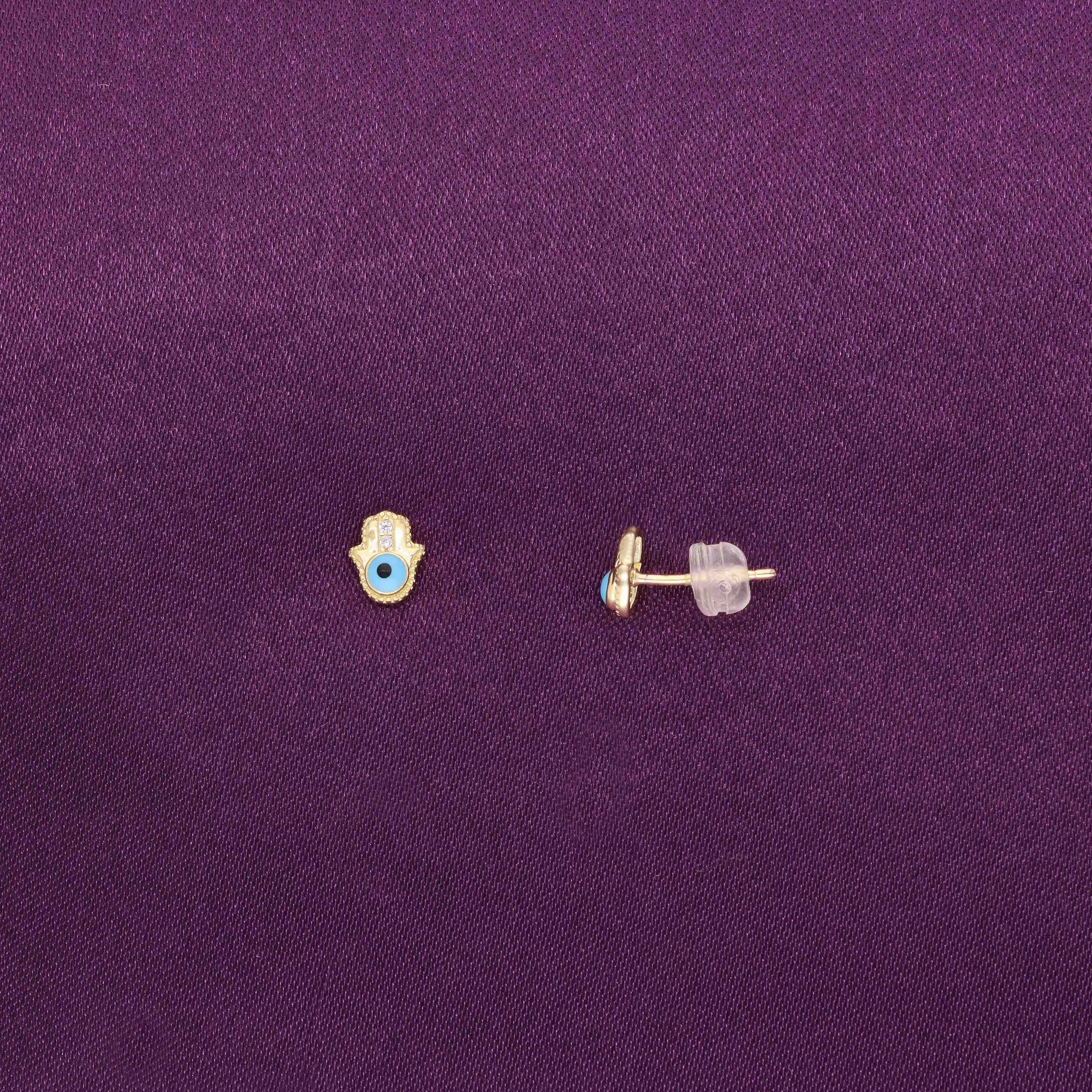 Sterling Blue Evil Eye Hamsa Stud Earrings - Image 3