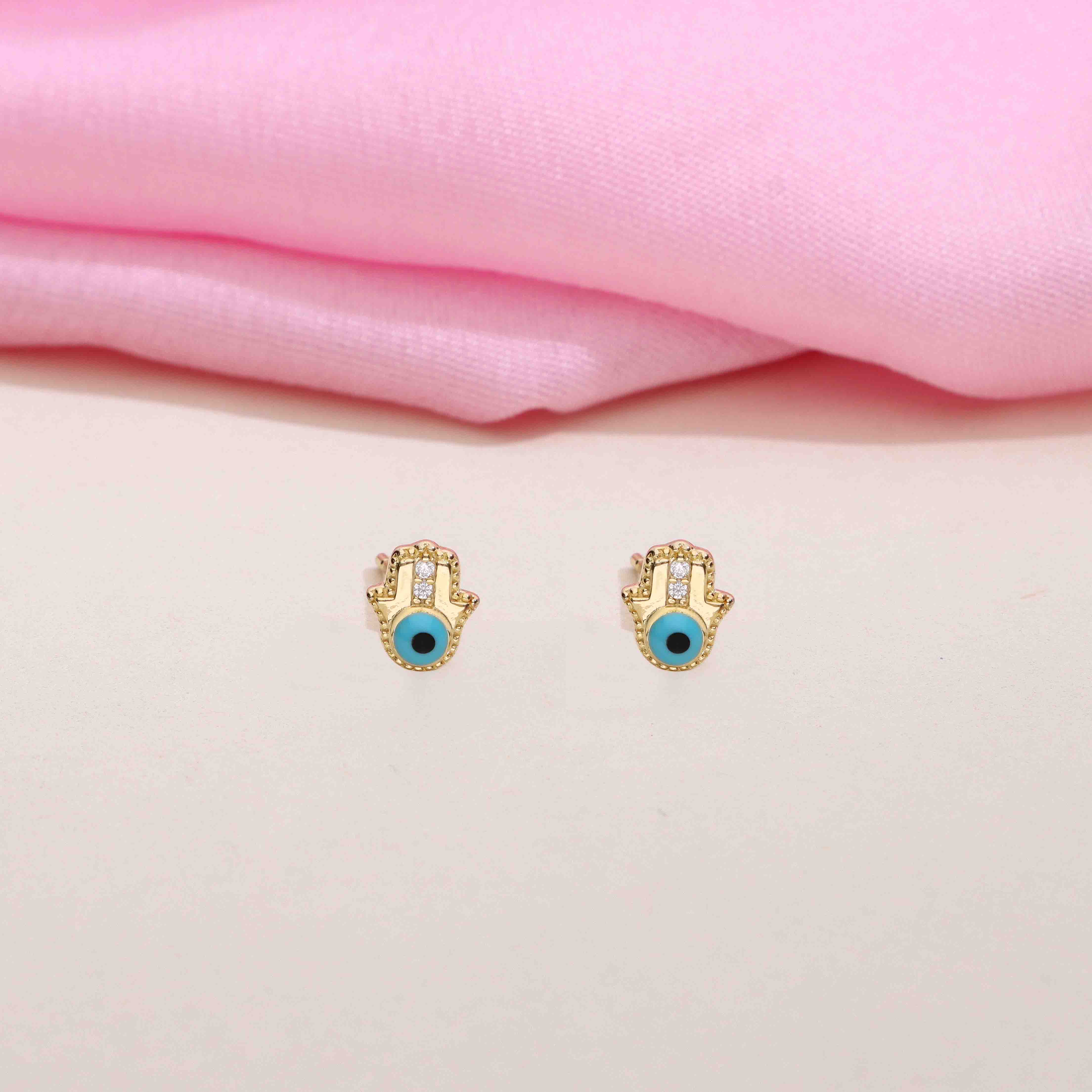 Sterling Blue Evil Eye Hamsa Stud Earrings - Image 5