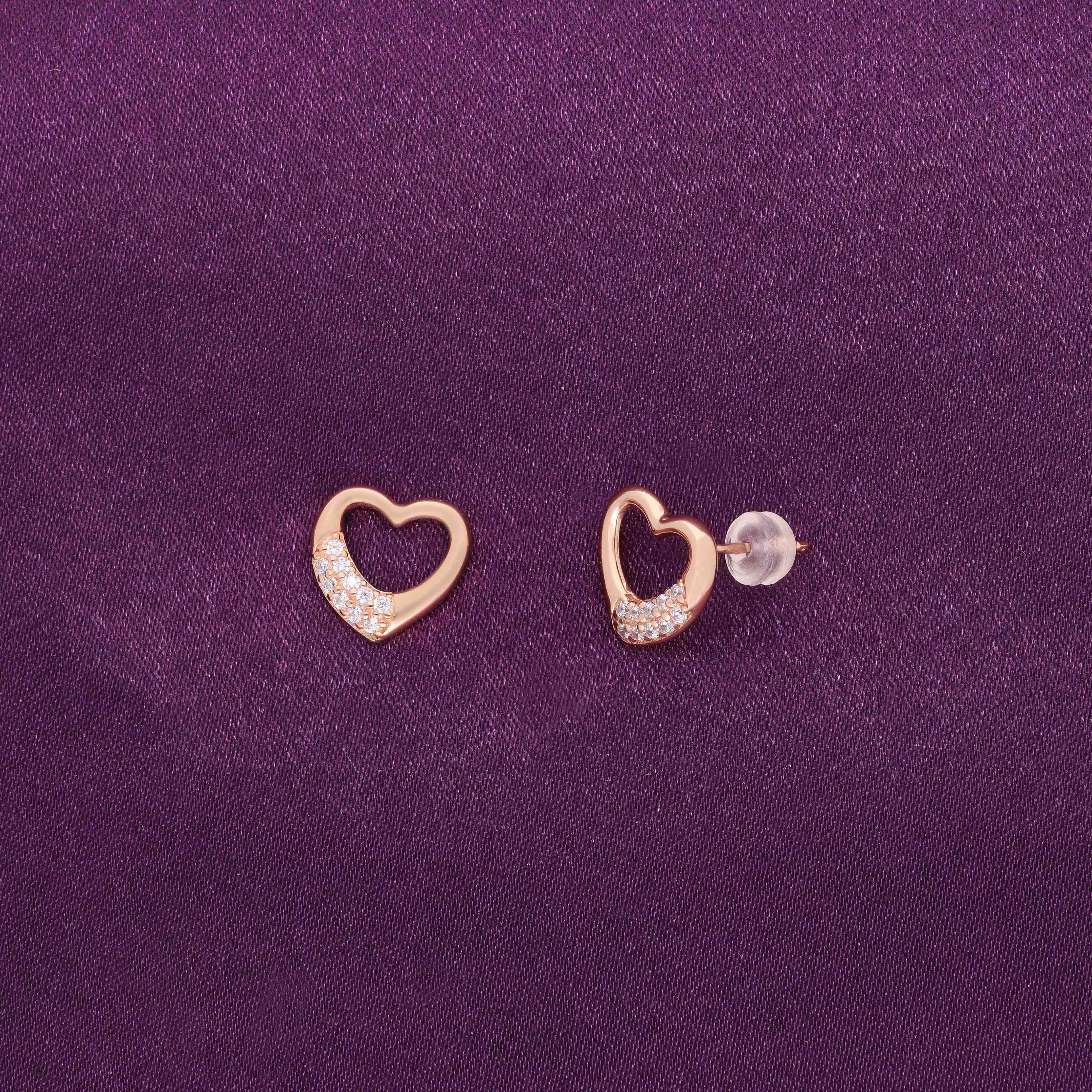 Sterling Rose Gold Zircon Heart Stud Earrings - Image 3