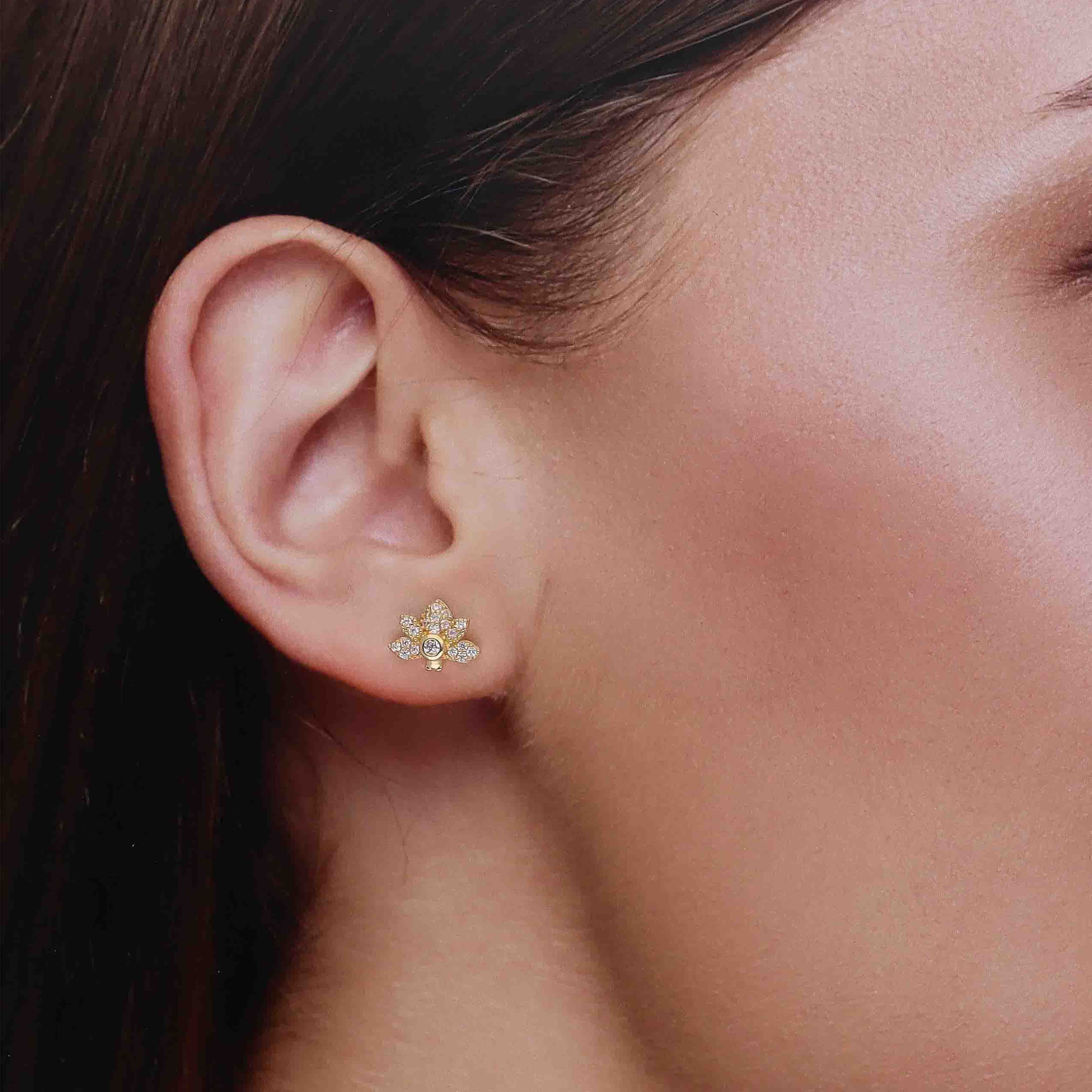 Sterling Gold Zircon Studded Tree Stud Earrings - Image 2