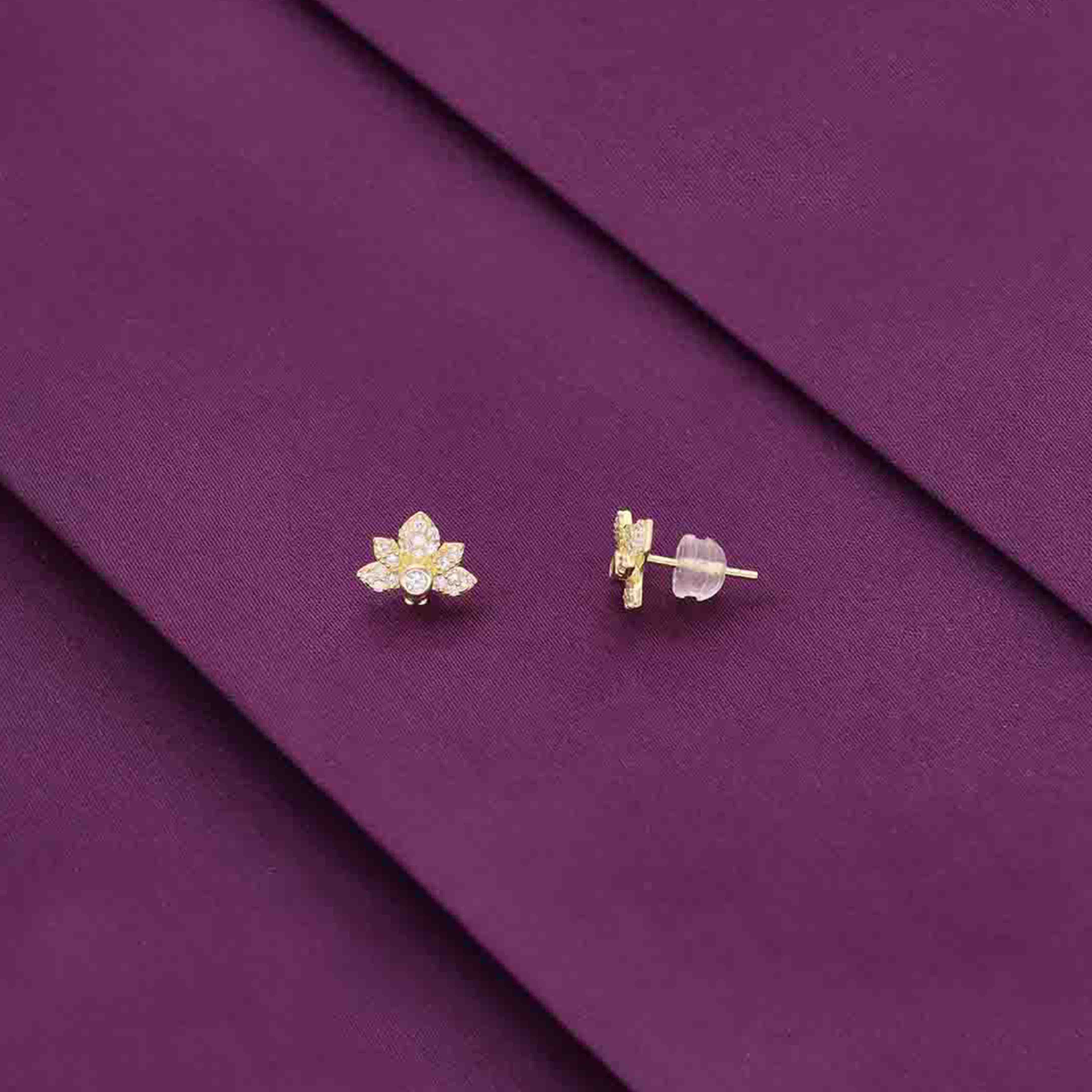 Sterling Gold Zircon Studded Tree Stud Earrings - Image 3
