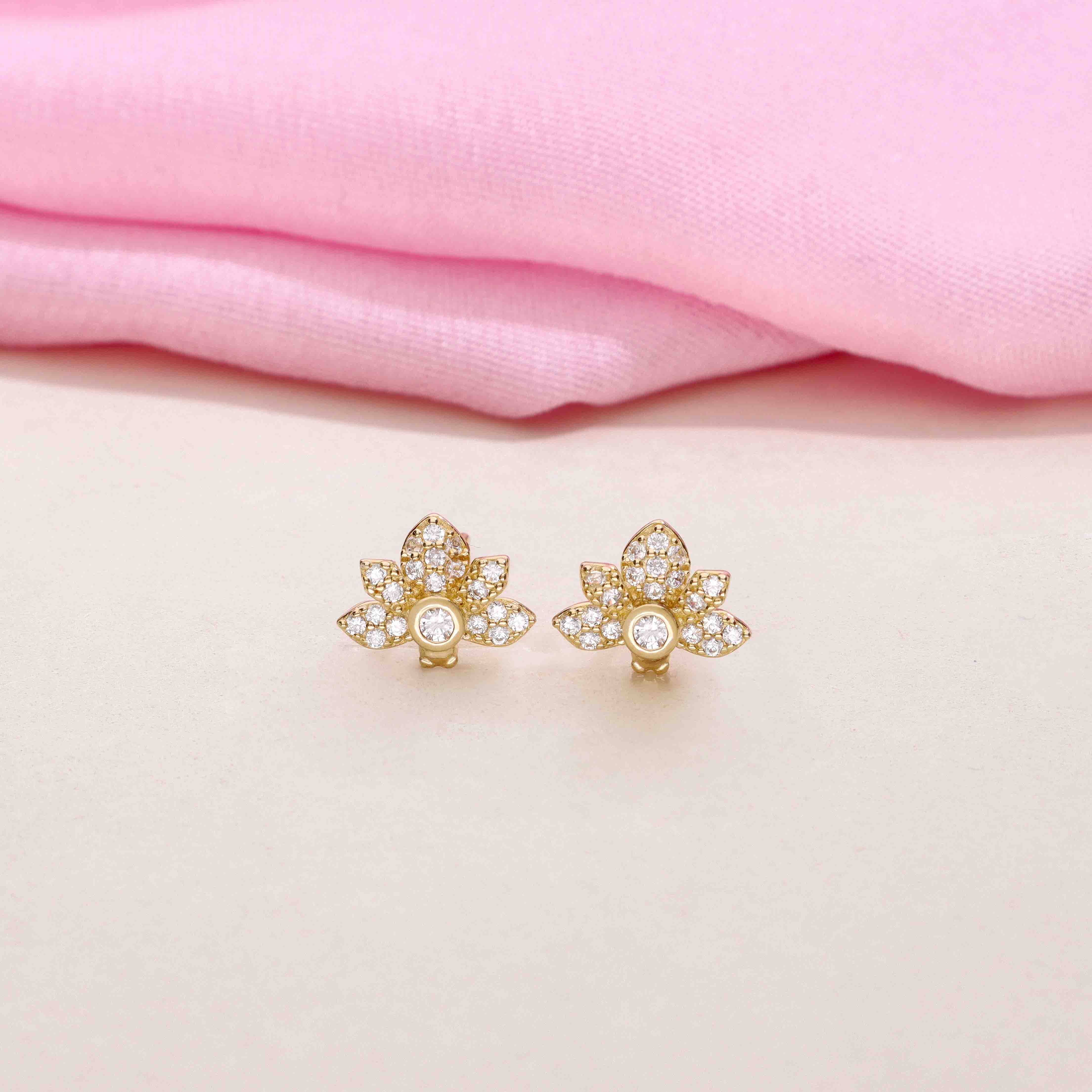 Sterling Gold Zircon Studded Tree Stud Earrings - Image 5