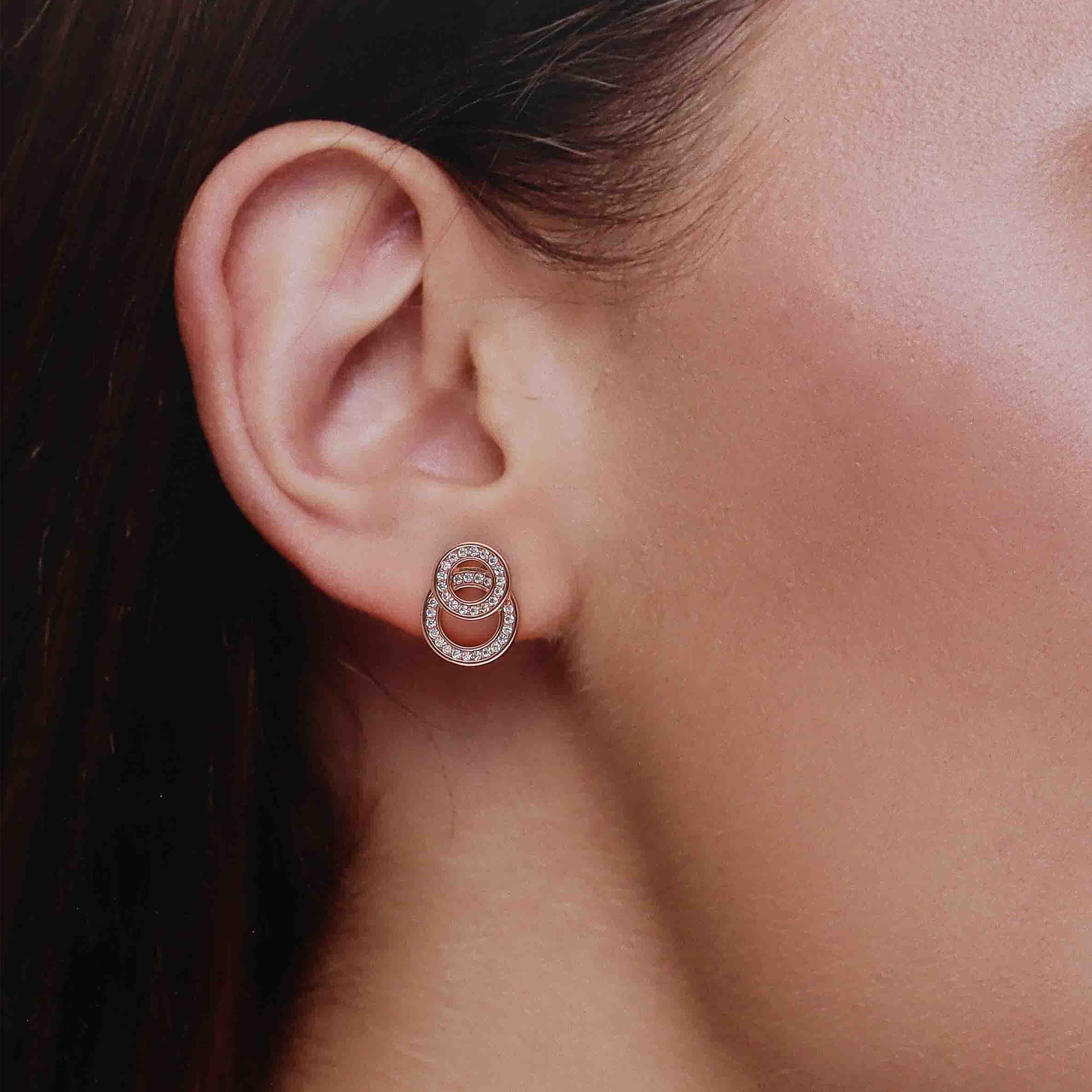 Sterling Rose Gold Studded Circle Stud Earrings - Image 2