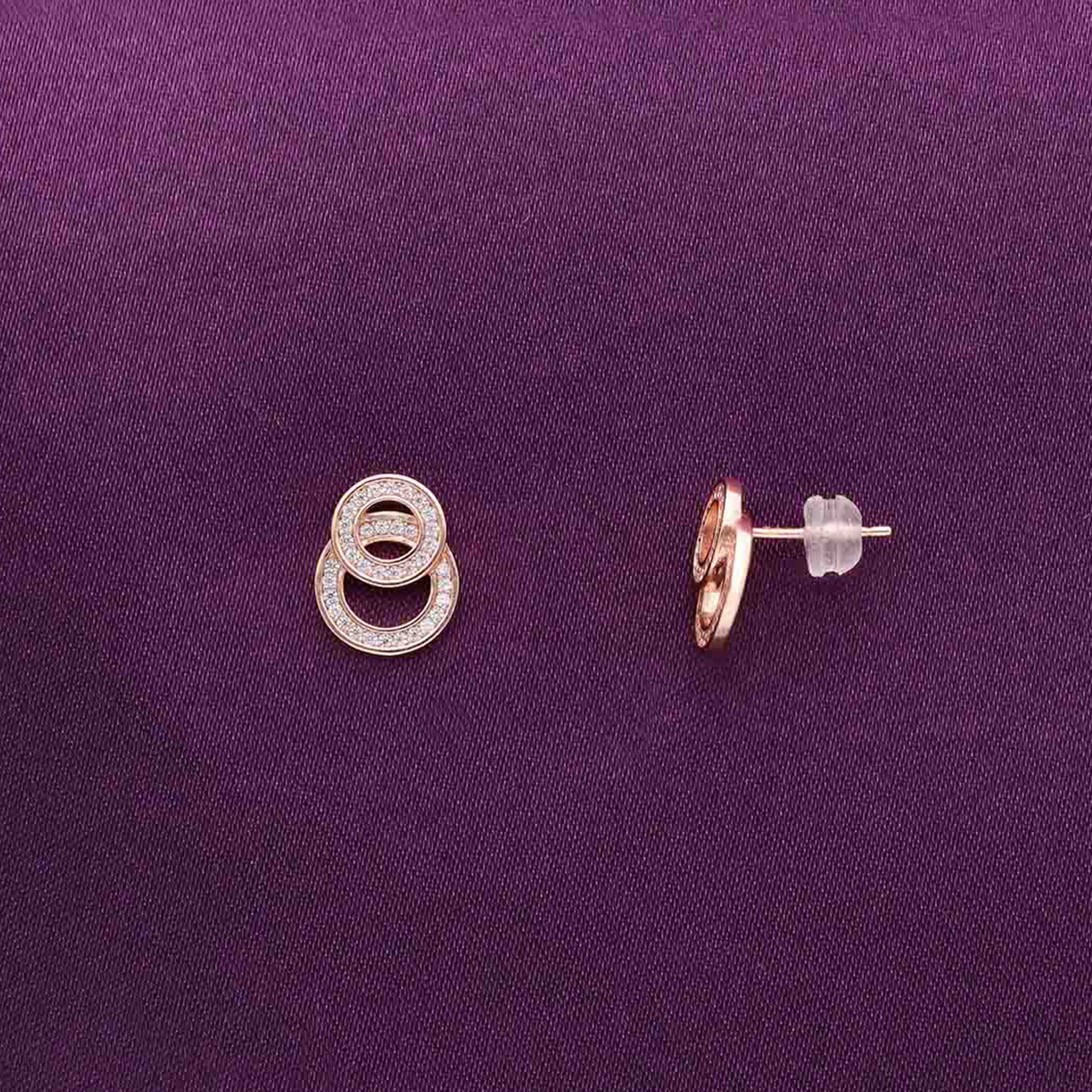 Sterling Rose Gold Studded Circle Stud Earrings - Image 3