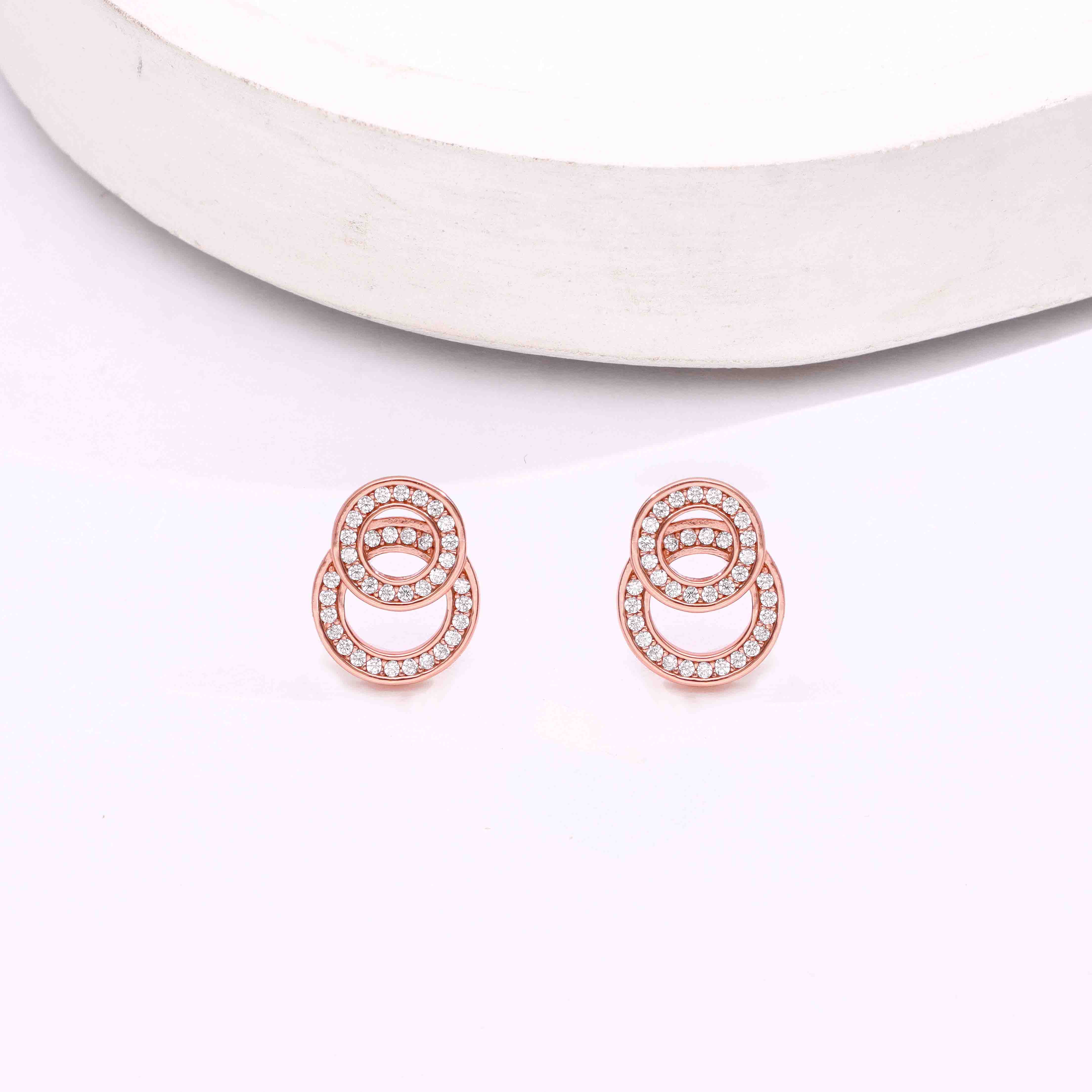 Sterling Rose Gold Studded Circle Stud Earrings - Image 5