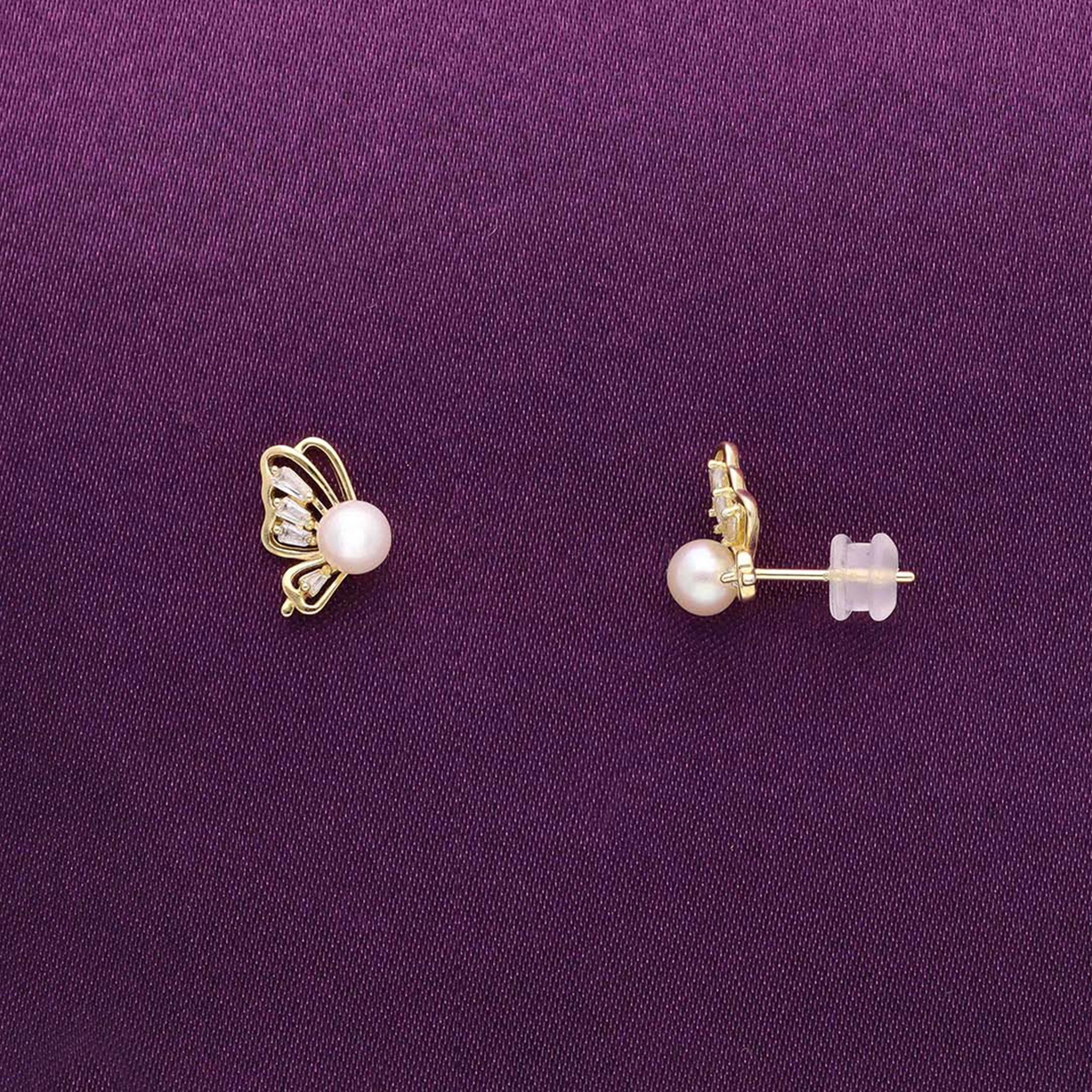 Sterling Pearl Butterfly Stud Earrings - Image 3