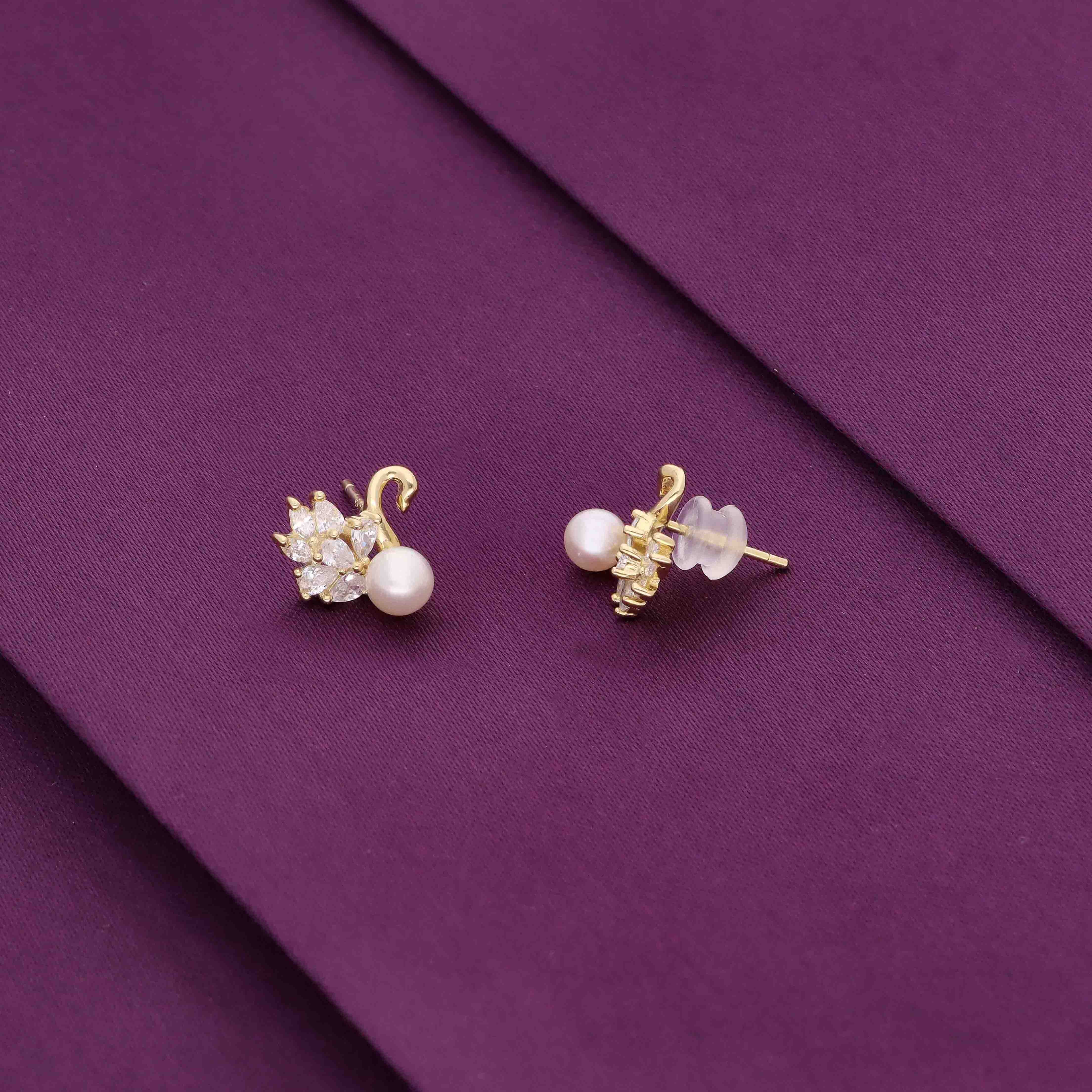 Sterling White Pearl Swan Stud Earrings - Image 3