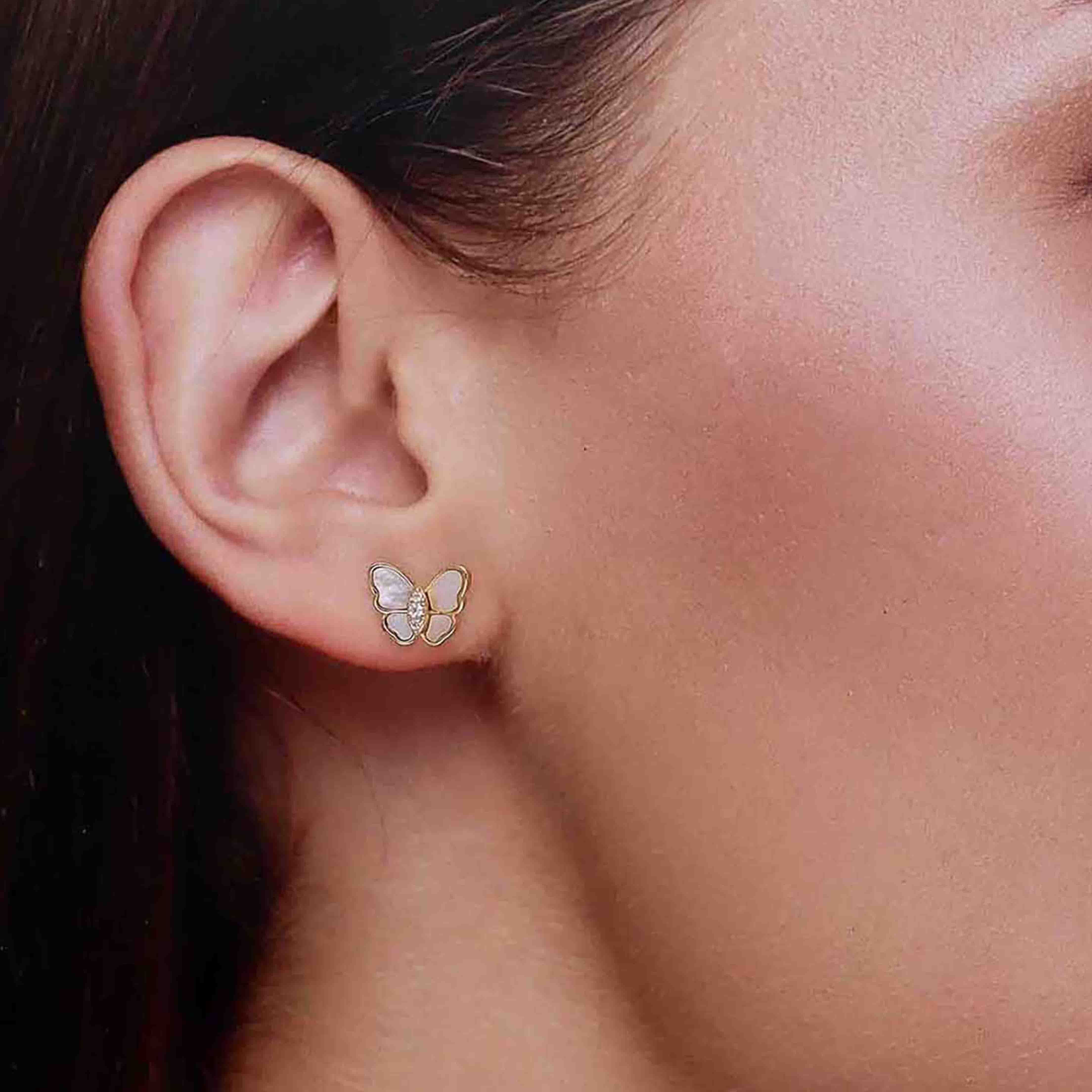 Sterling Peach Moon Stone Butterfly Stud Earrings - Image 2