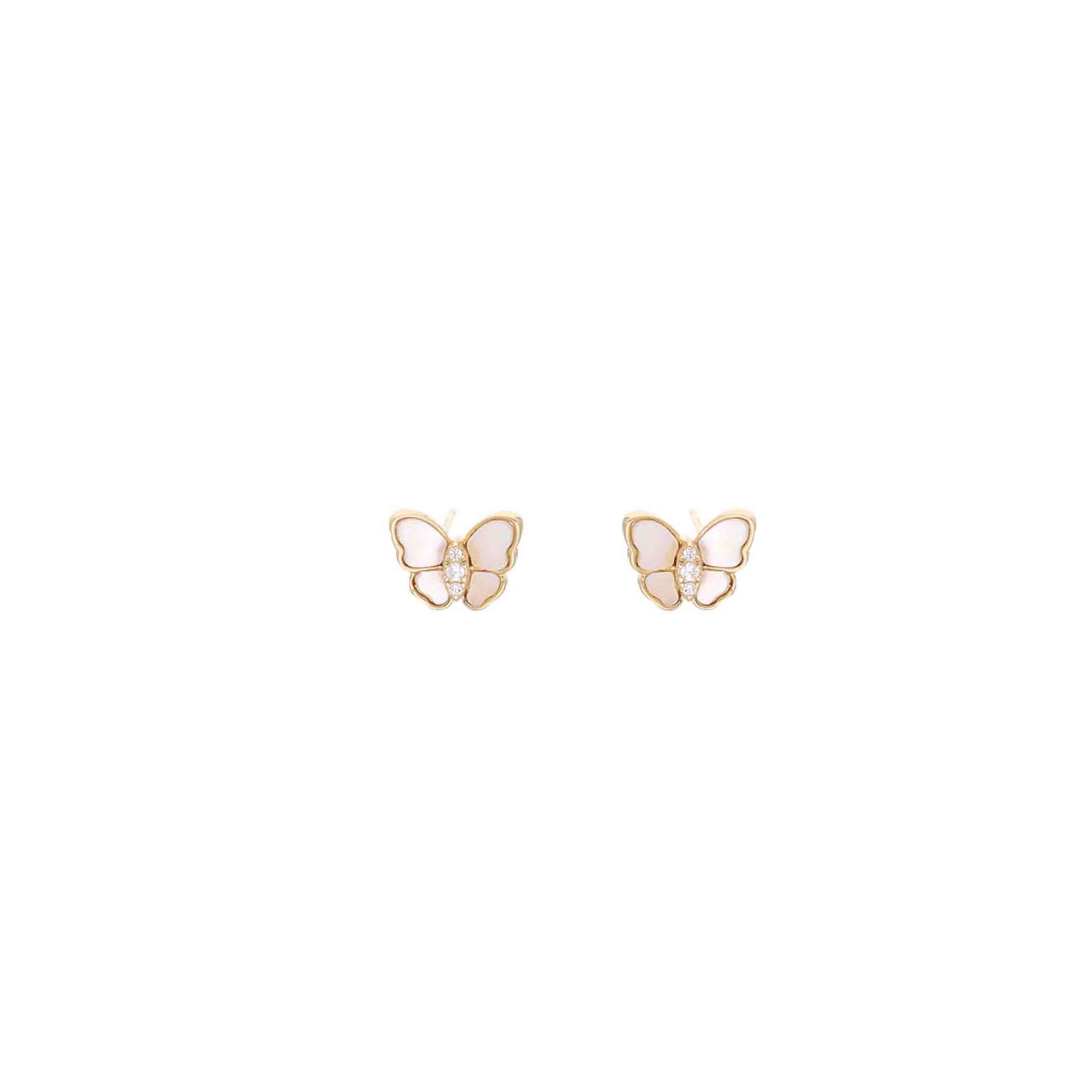 Sterling Peach Moon Stone Butterfly Stud Earrings - Image 3