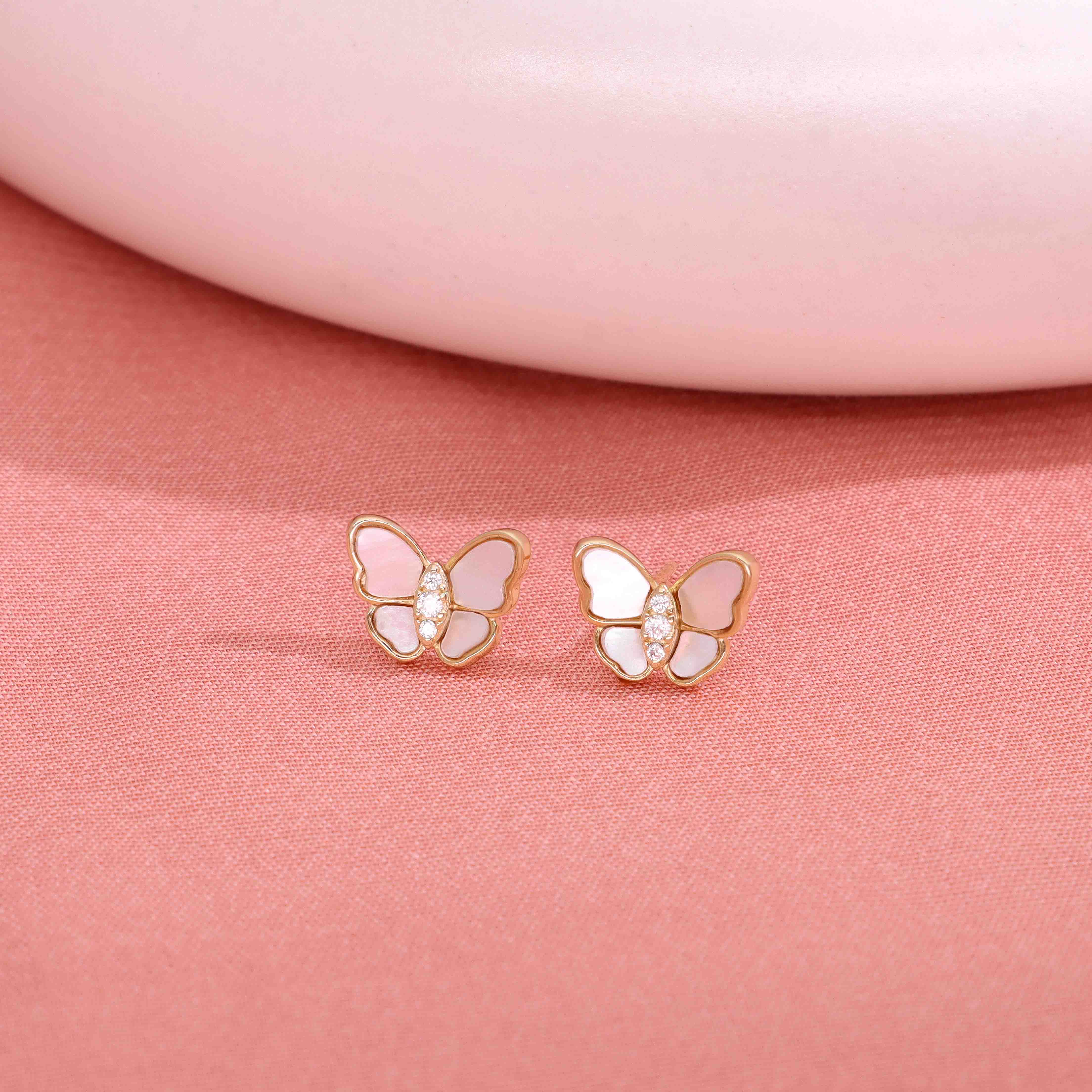 Sterling Peach Moon Stone Butterfly Stud Earrings - Image 5