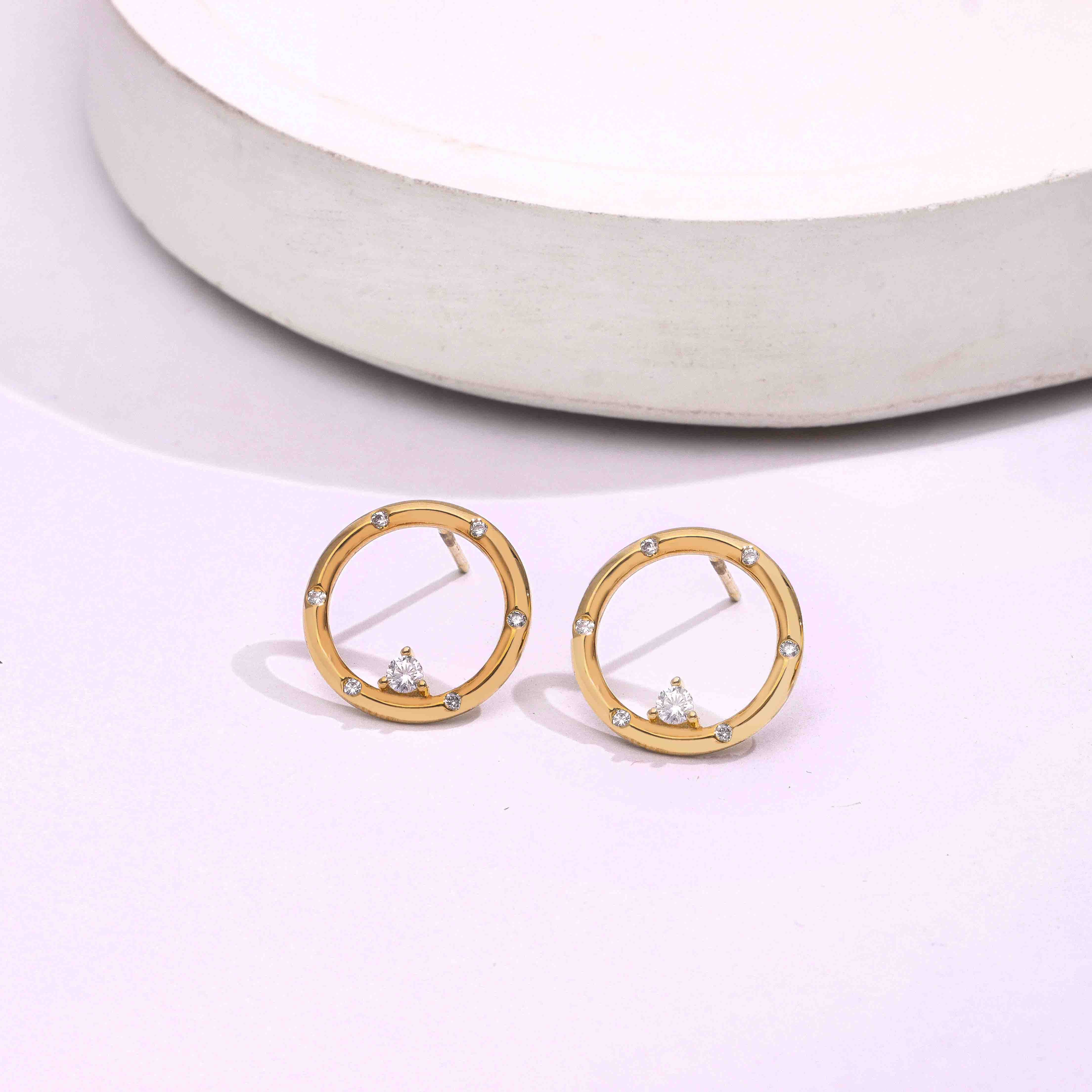 Sterling Silver Gold Zircon Studded Stud Earrings - Image 5