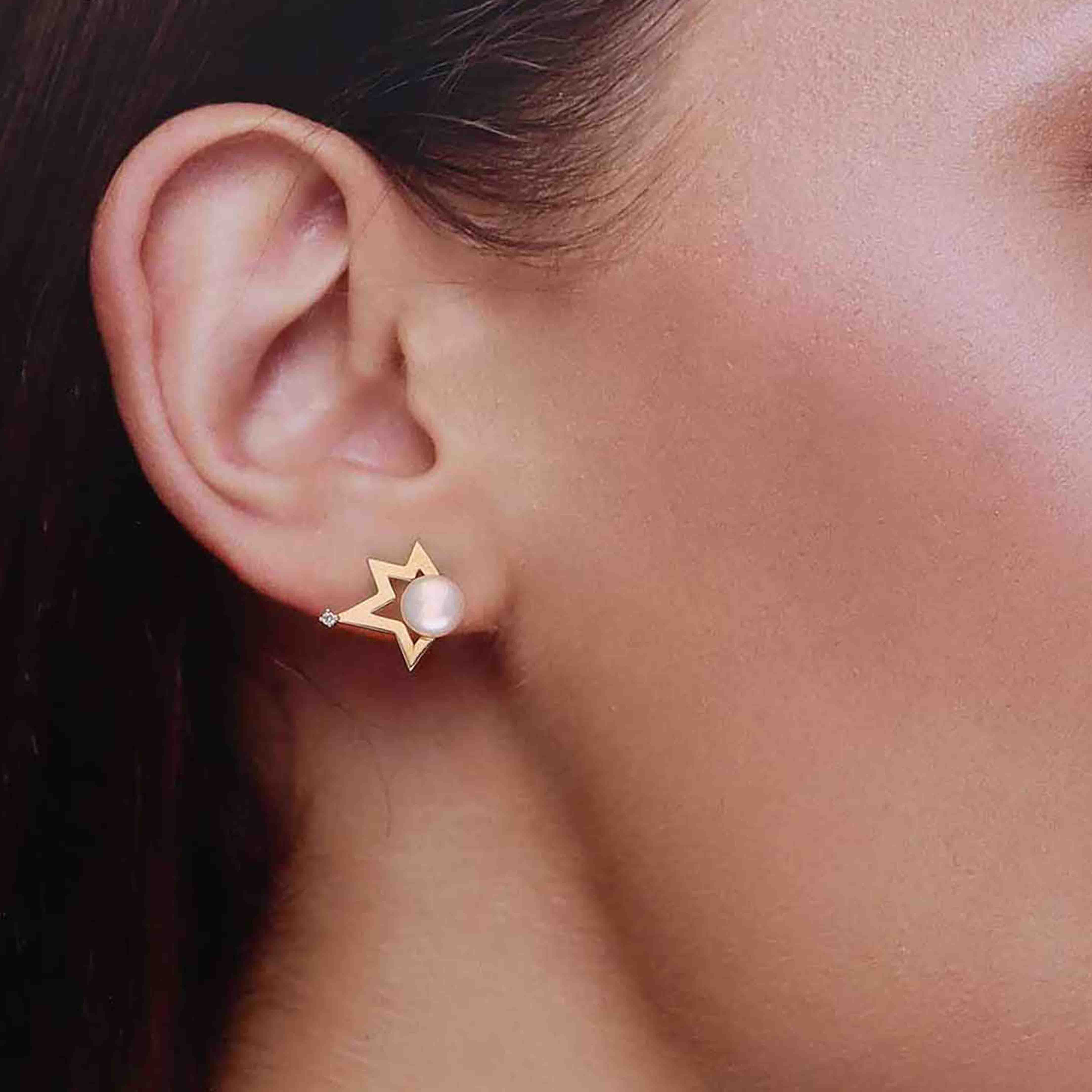 Sterling Pearl Maple Stud Earrings - Image 2
