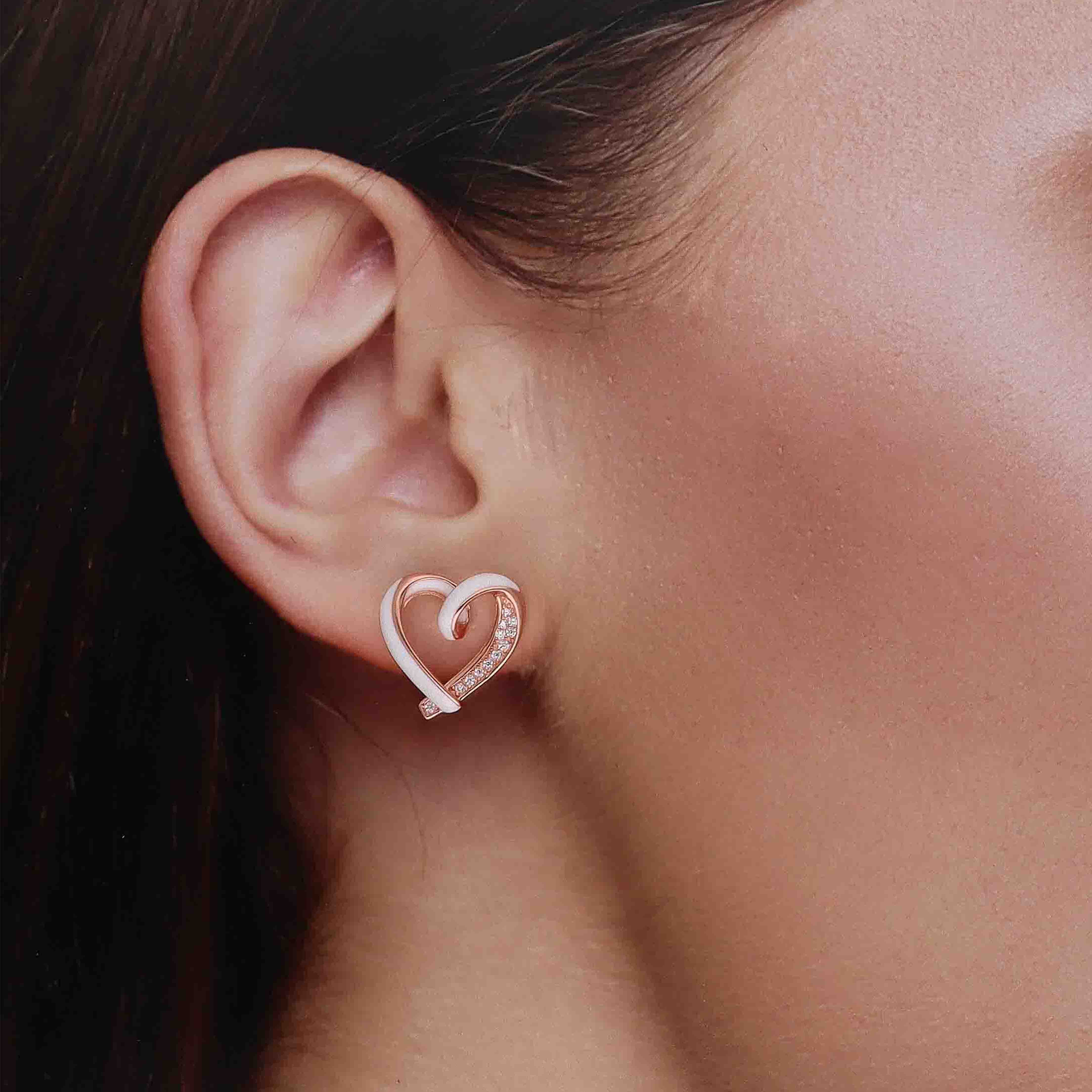 Sterling Silver Stylish Heart Studs - Image 3