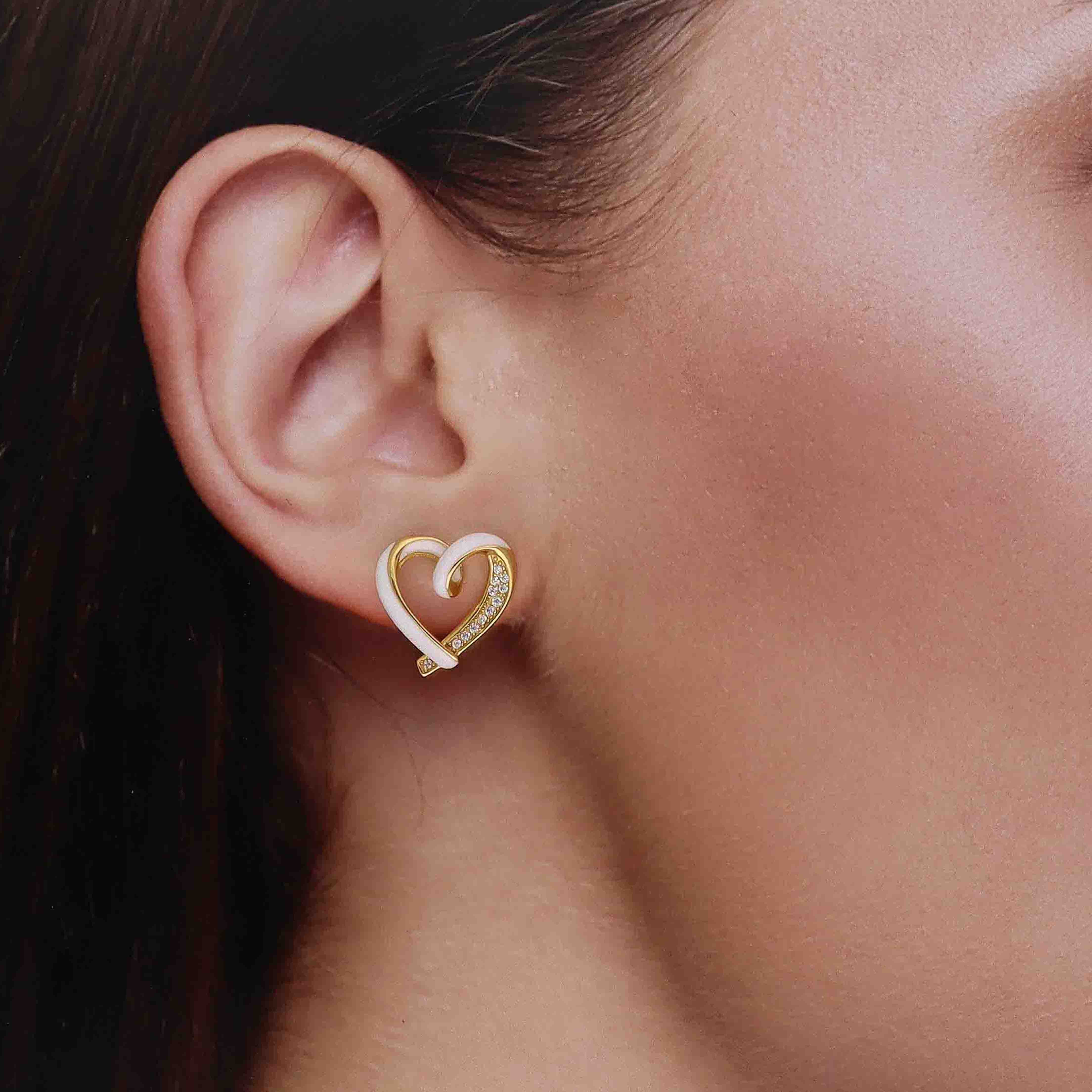 Sterling Silver Stylish Heart Studs - Image 4