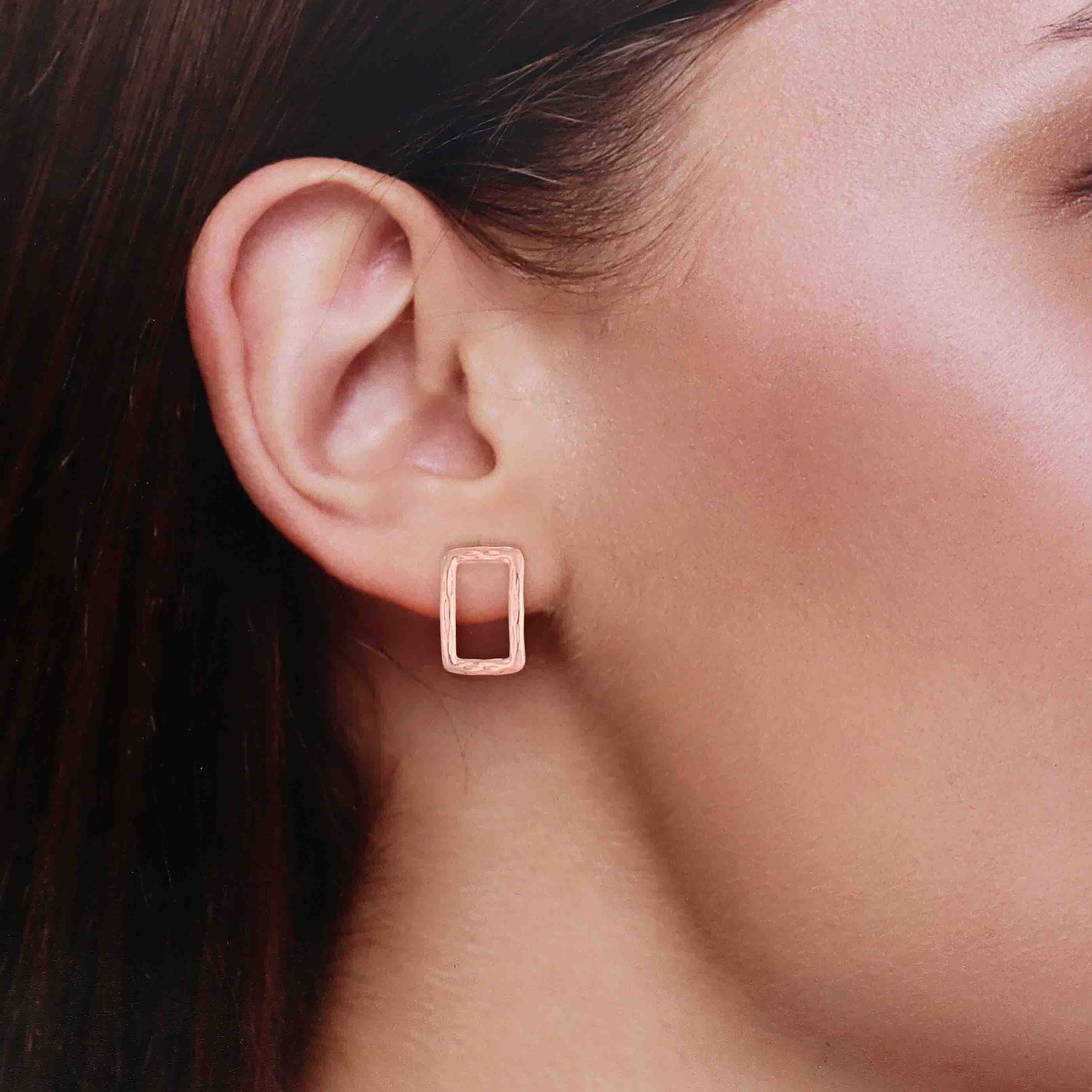 Silver Frame Minimalist Rectangle Studs Earring - Image 5