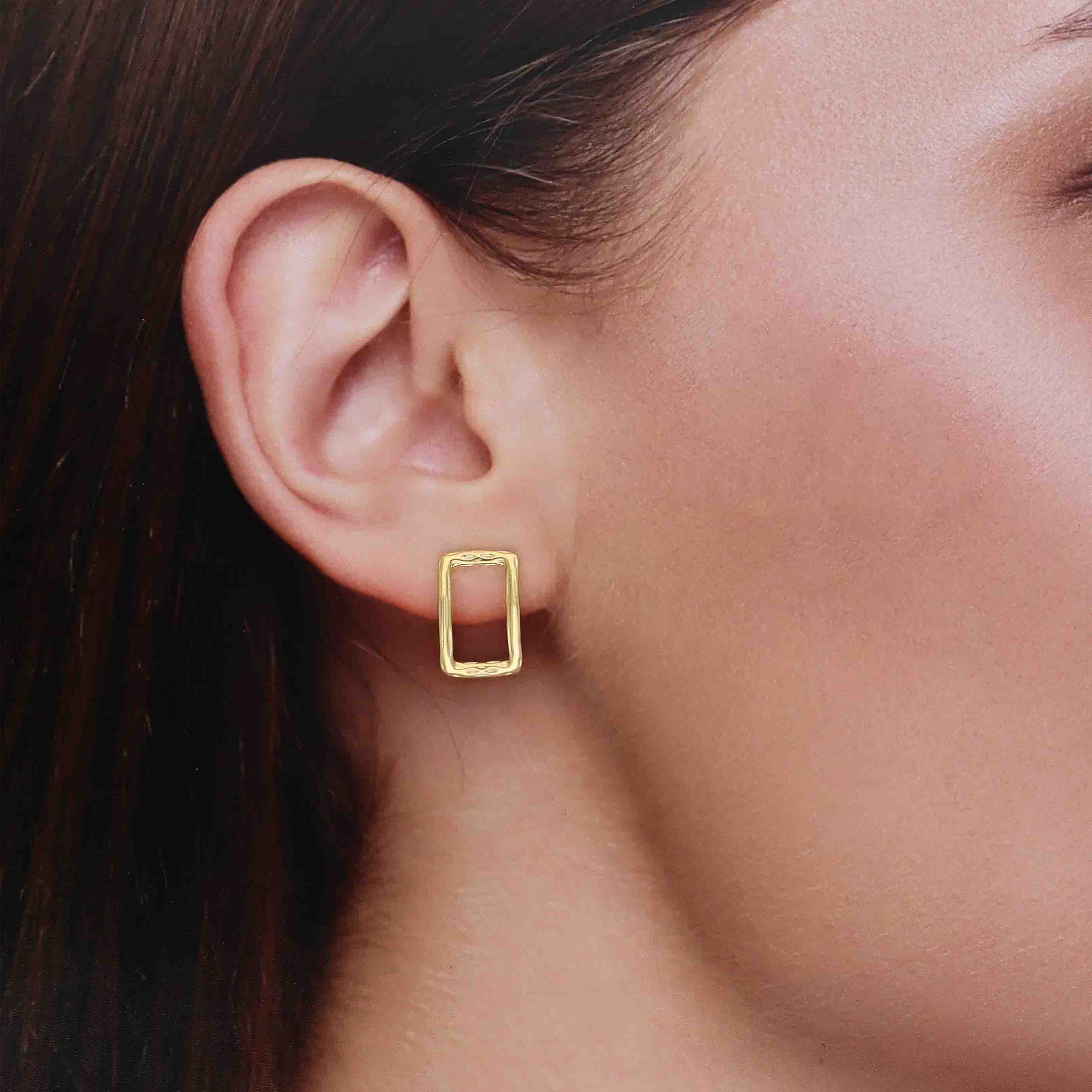 Silver Frame Minimalist Rectangle Studs Earring - Image 6