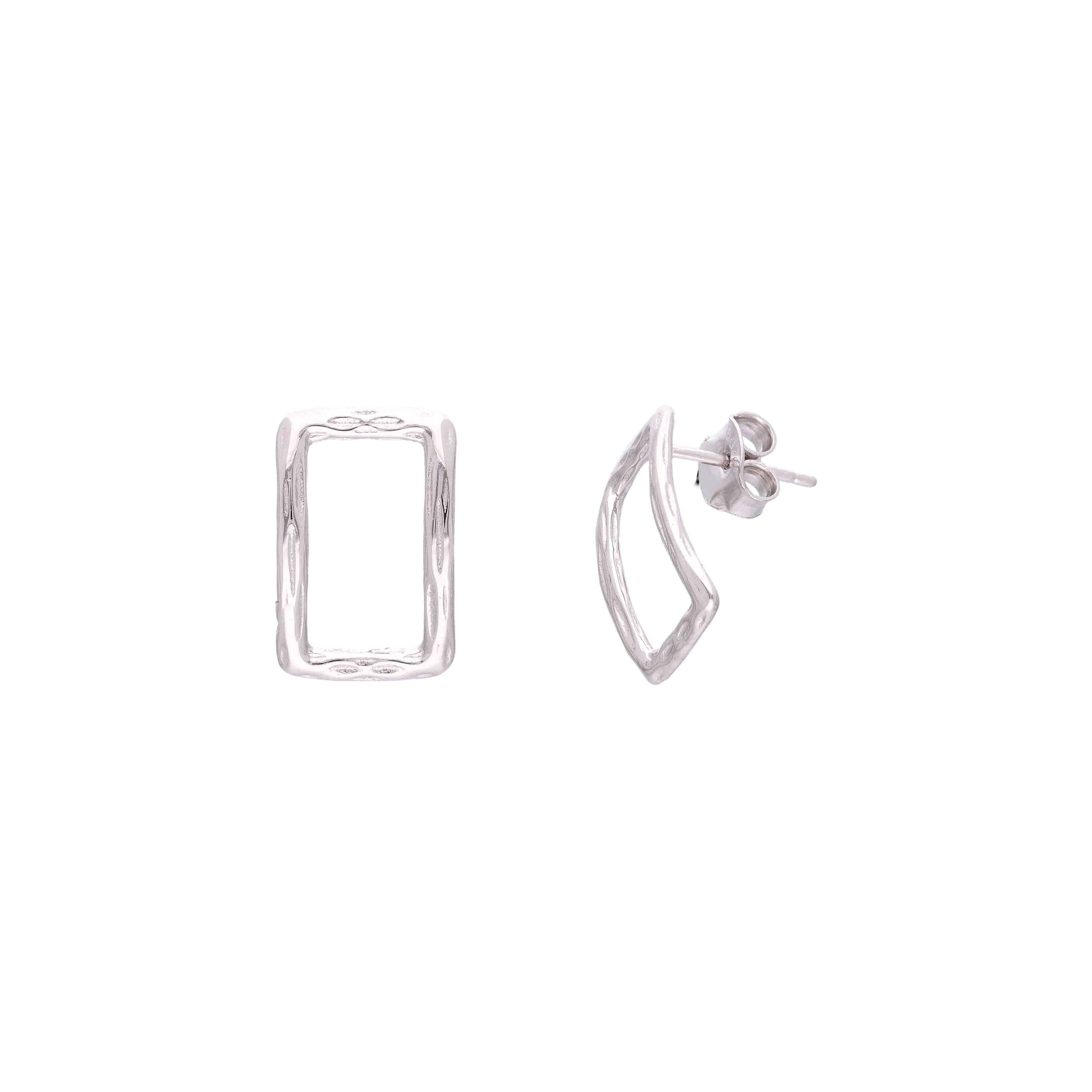 Silver Frame Minimalist Rectangle Studs Earring - Image 7