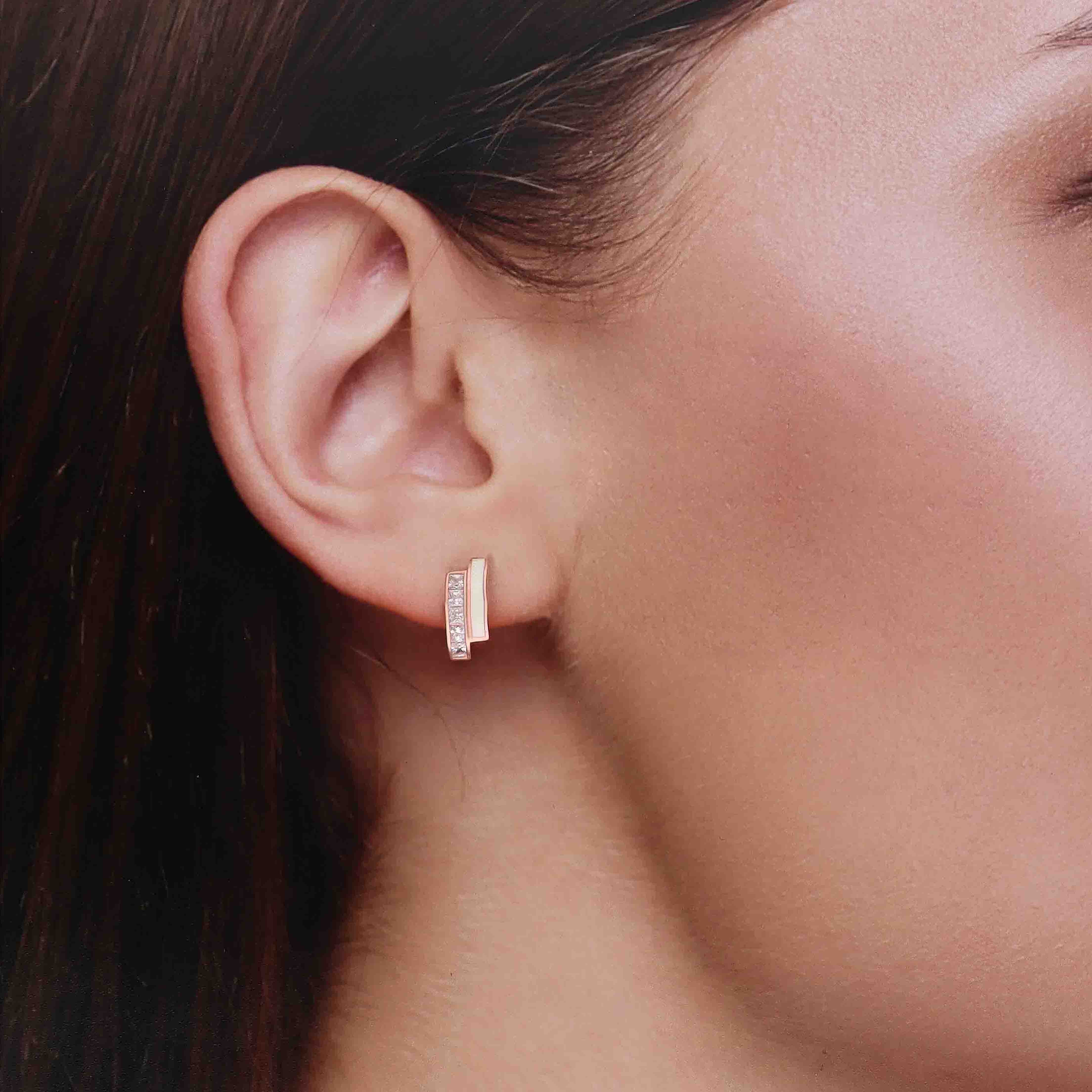 Crystal Accent Silver Studs Earrings - Image 2