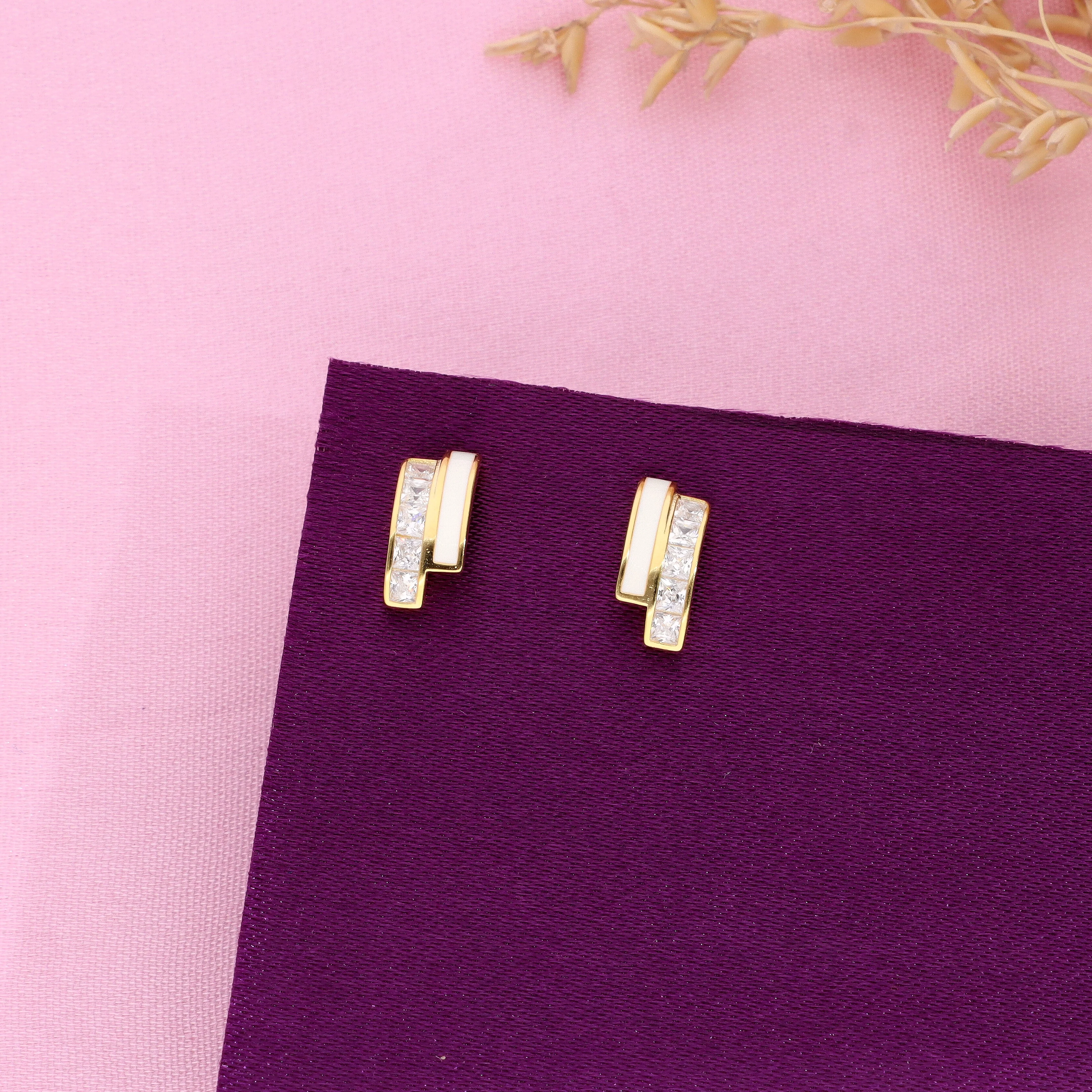 Crystal Accent Silver Studs Earrings - Image 3
