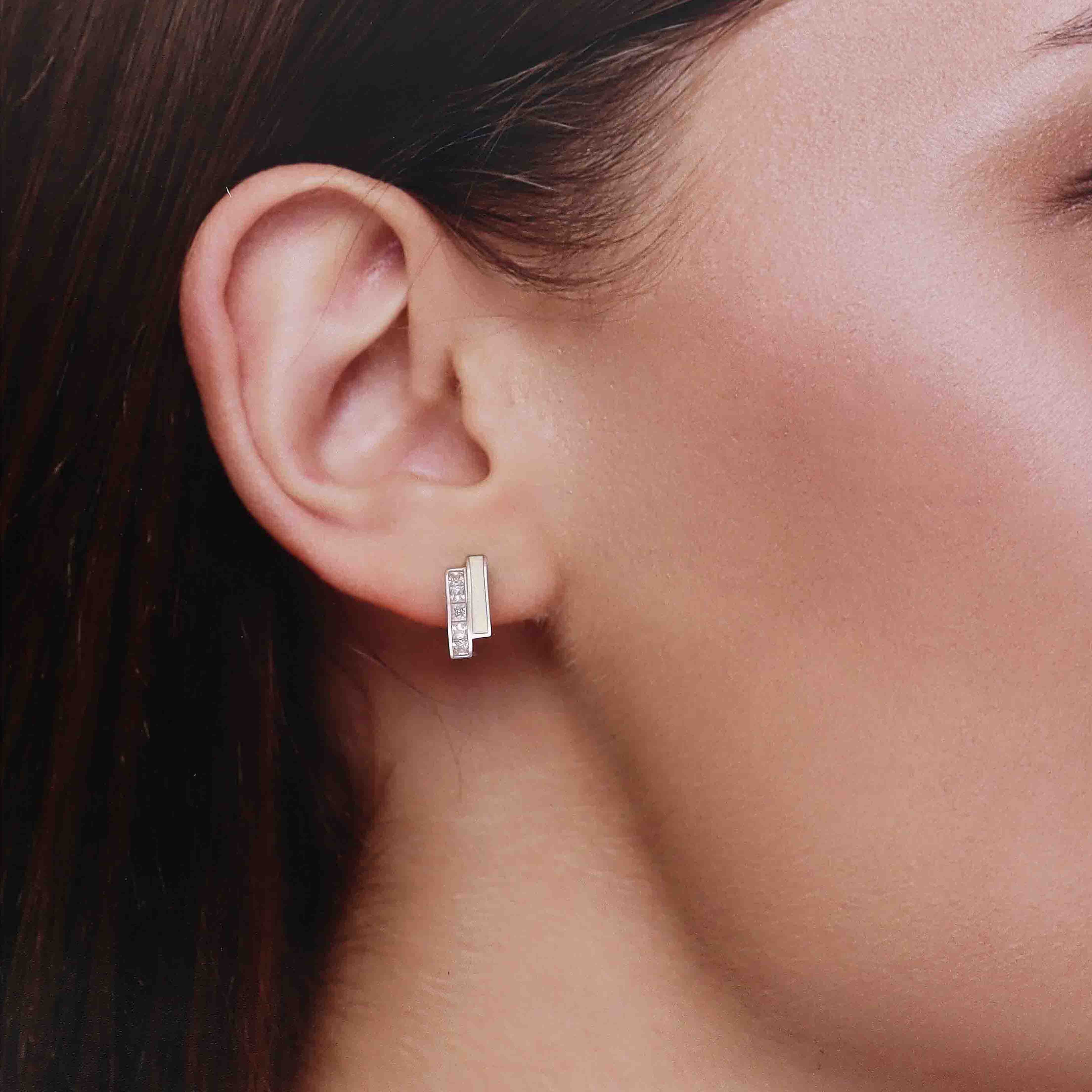 Crystal Accent Silver Studs Earrings - Image 4