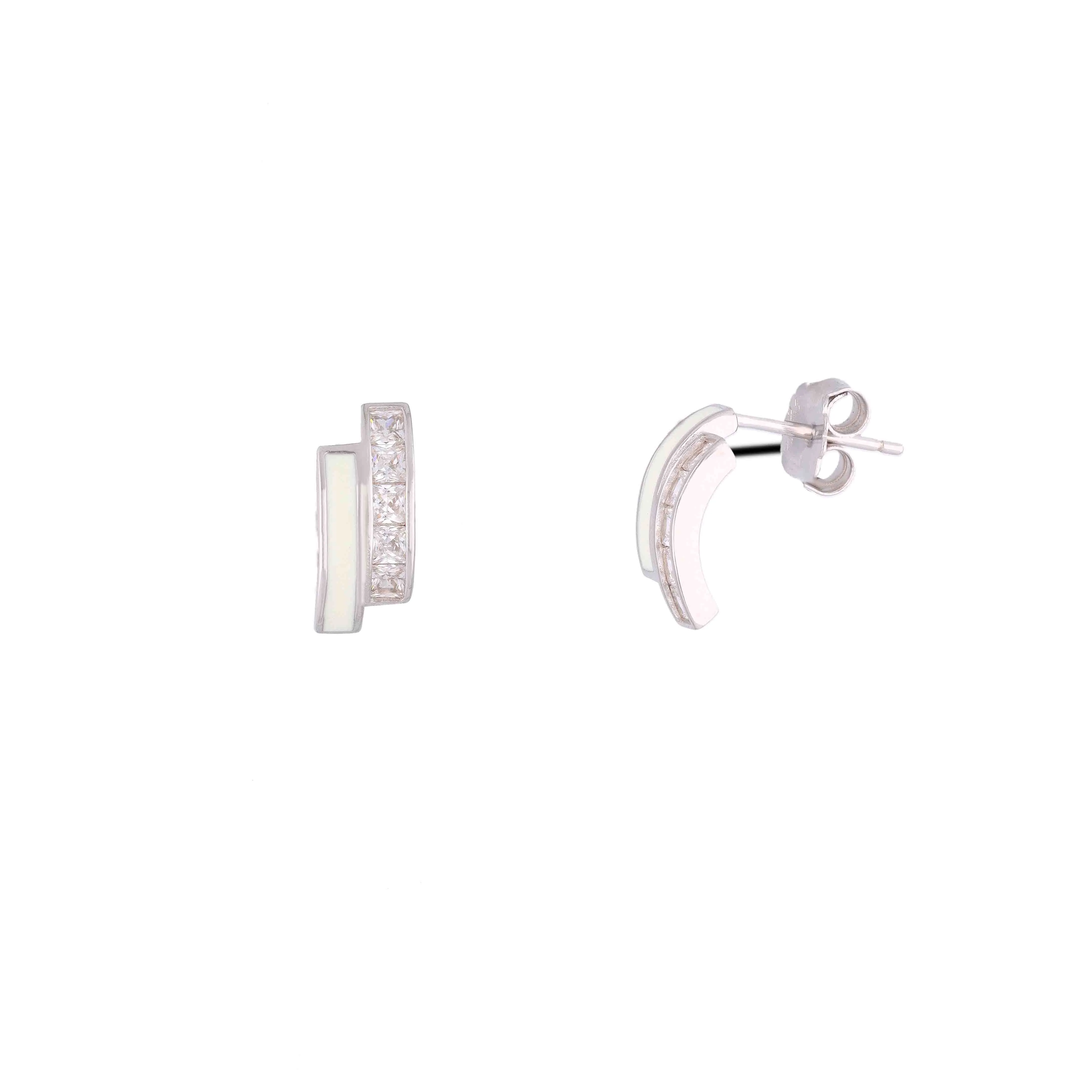 Crystal Accent Silver Studs Earrings - Image 6