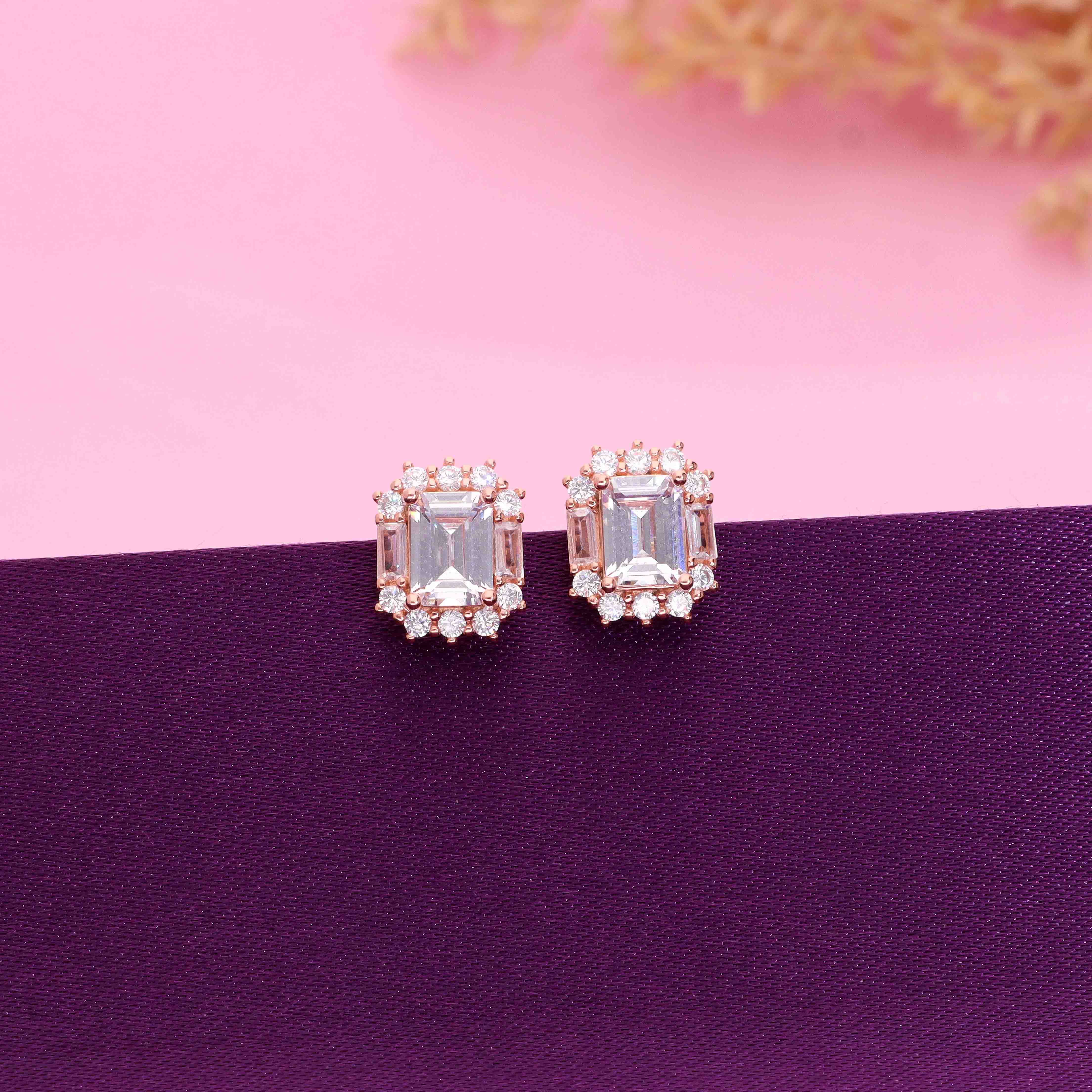 Sterling Silver Emerald-Cut Stud Earrings - Image 2