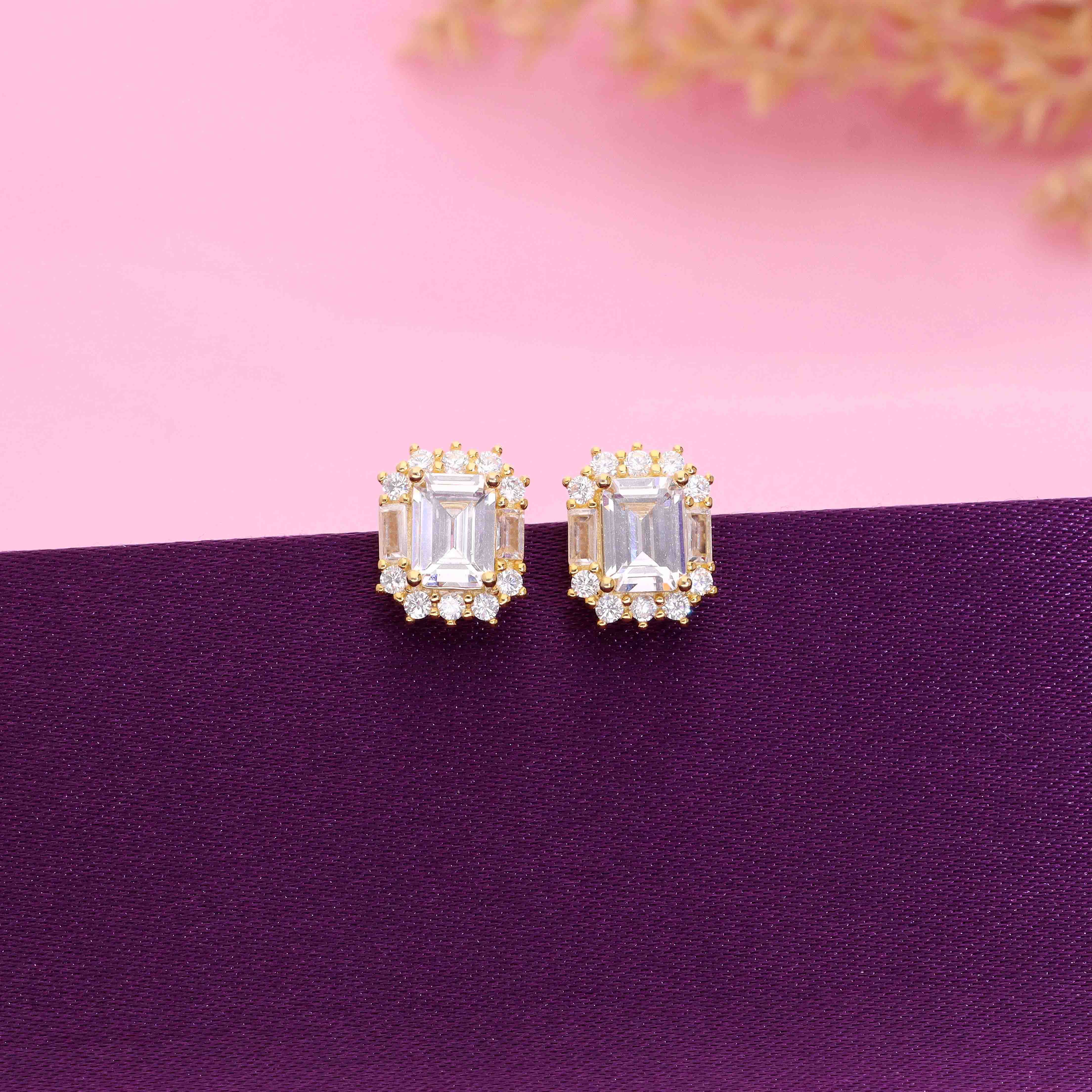 Sterling Silver Emerald-Cut Stud Earrings - Image 3