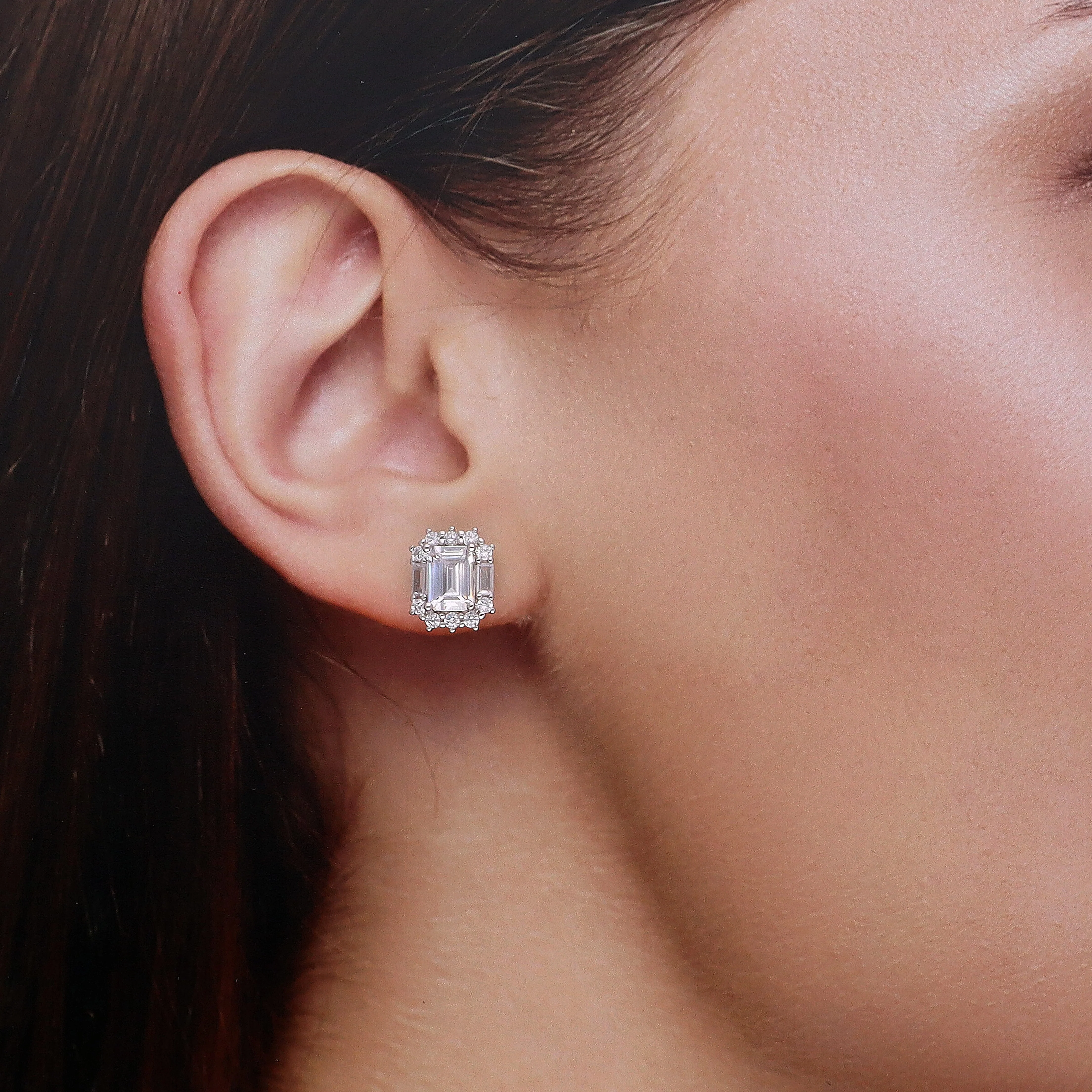 Sterling Silver Emerald-Cut Stud Earrings - Image 4