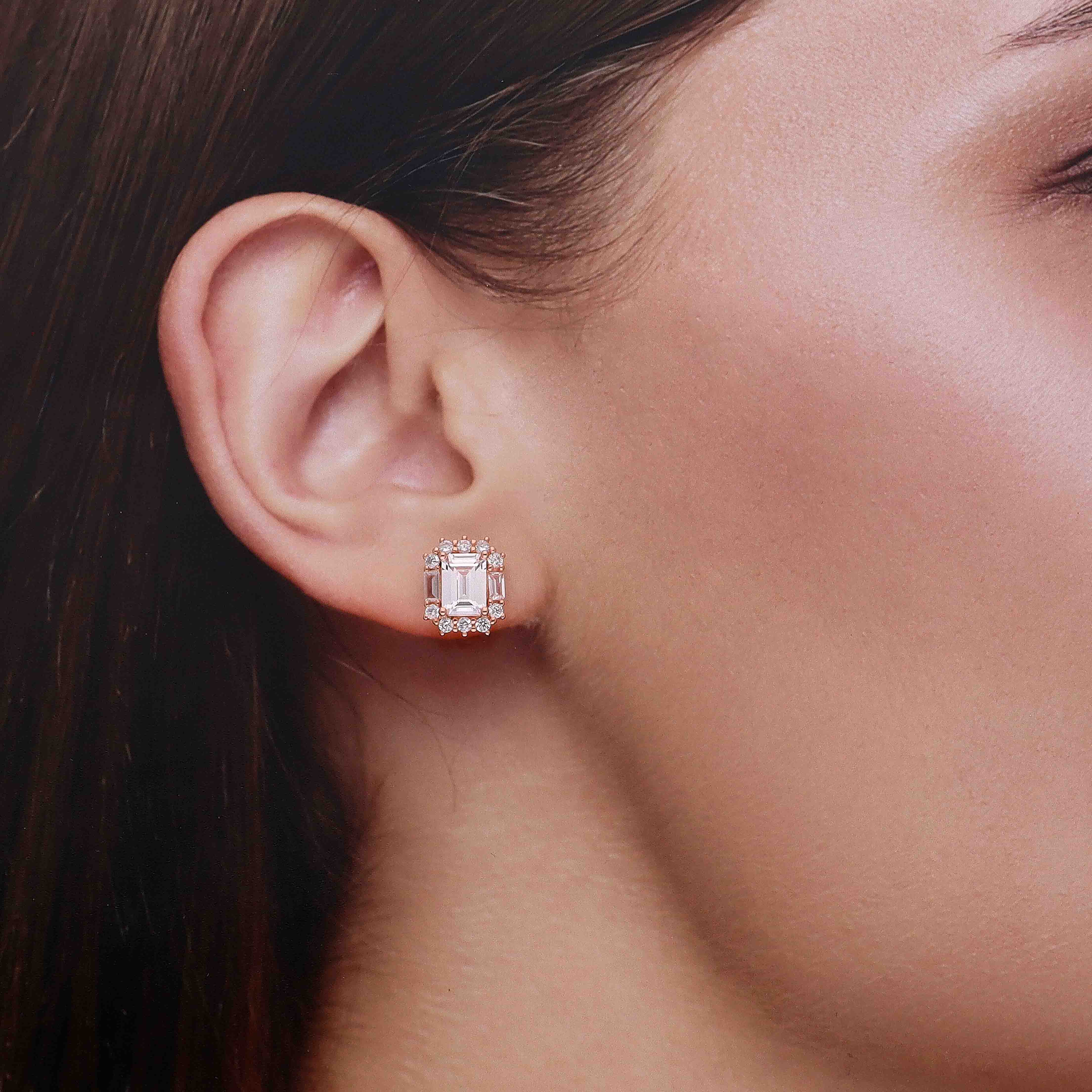 Sterling Silver Emerald-Cut Stud Earrings - Image 5