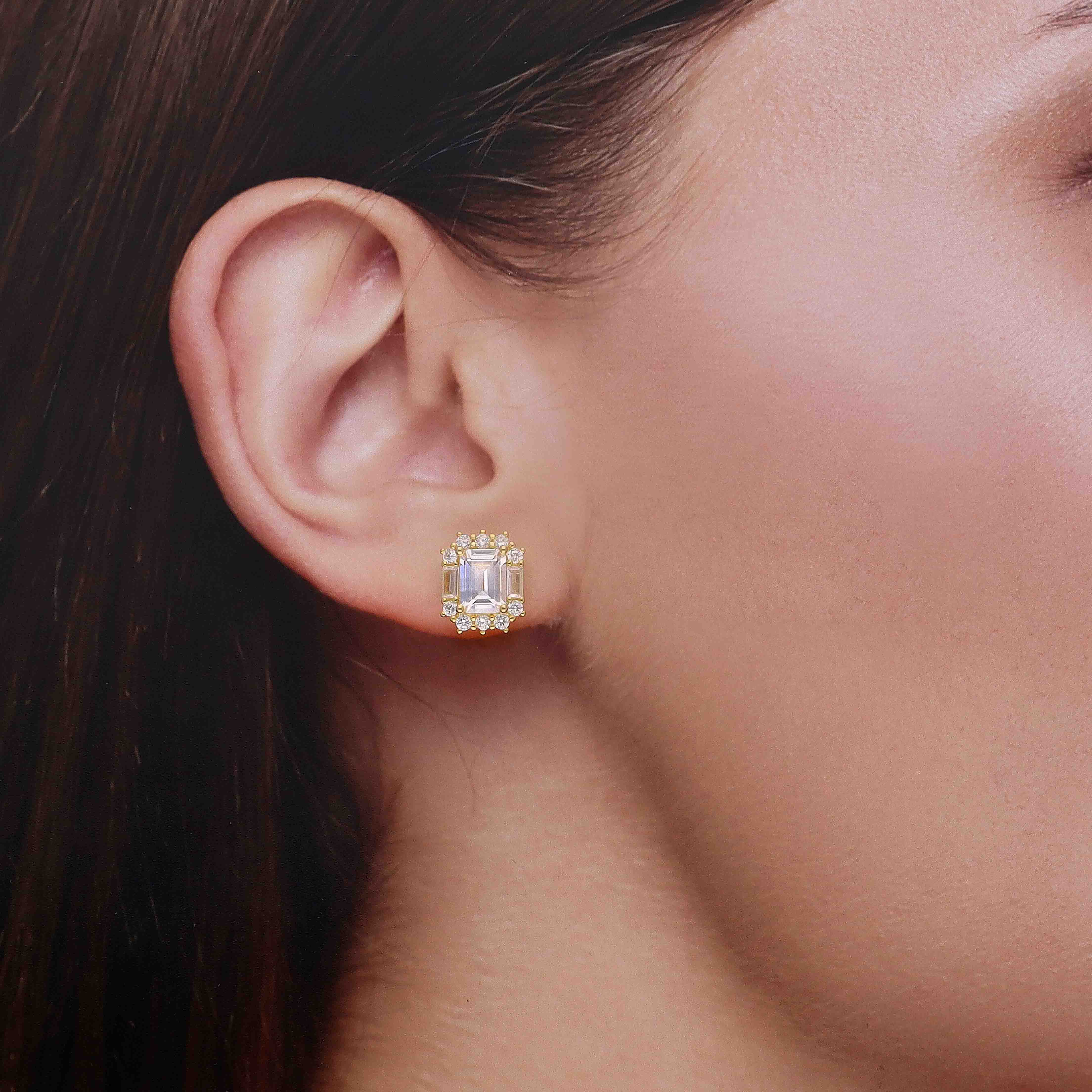 Sterling Silver Emerald-Cut Stud Earrings - Image 6