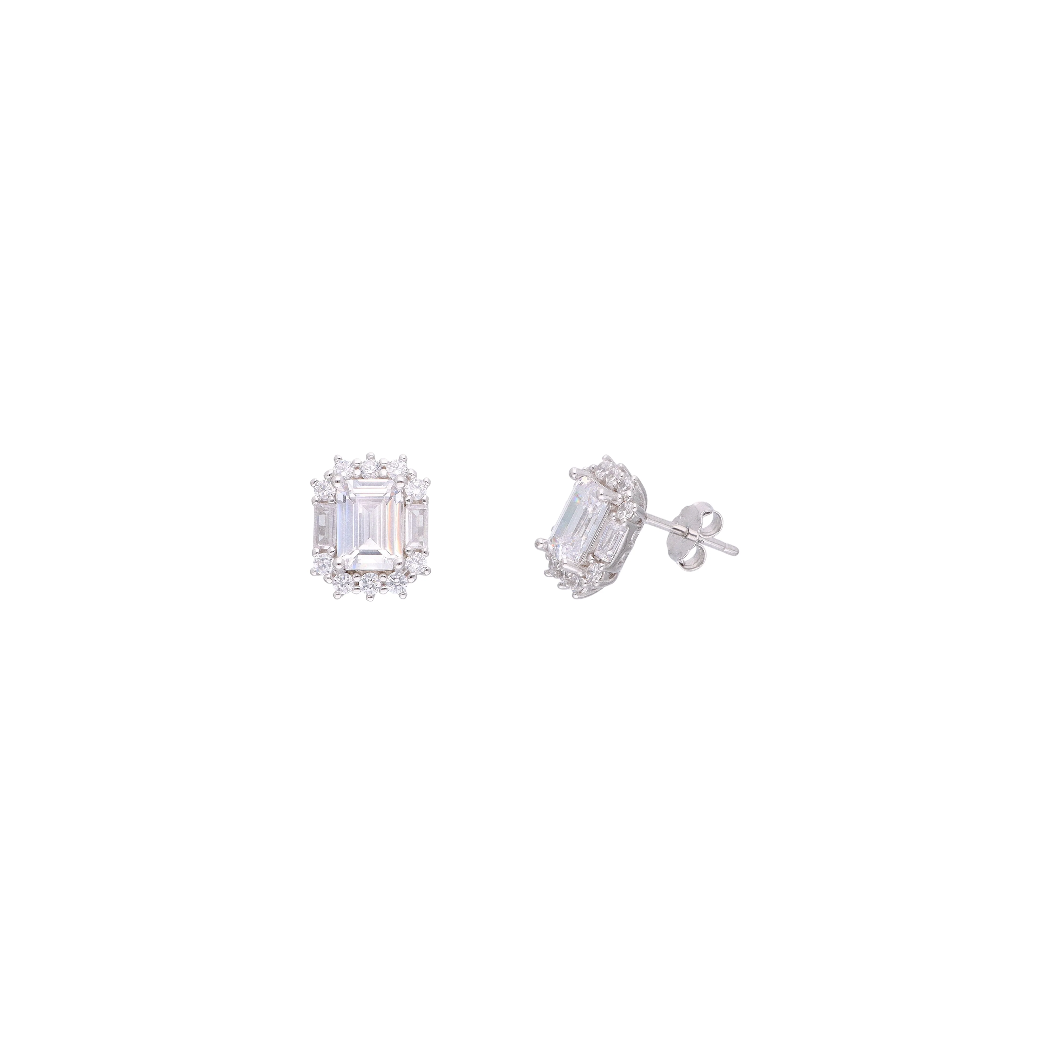 Sterling Silver Emerald-Cut Stud Earrings - Image 7