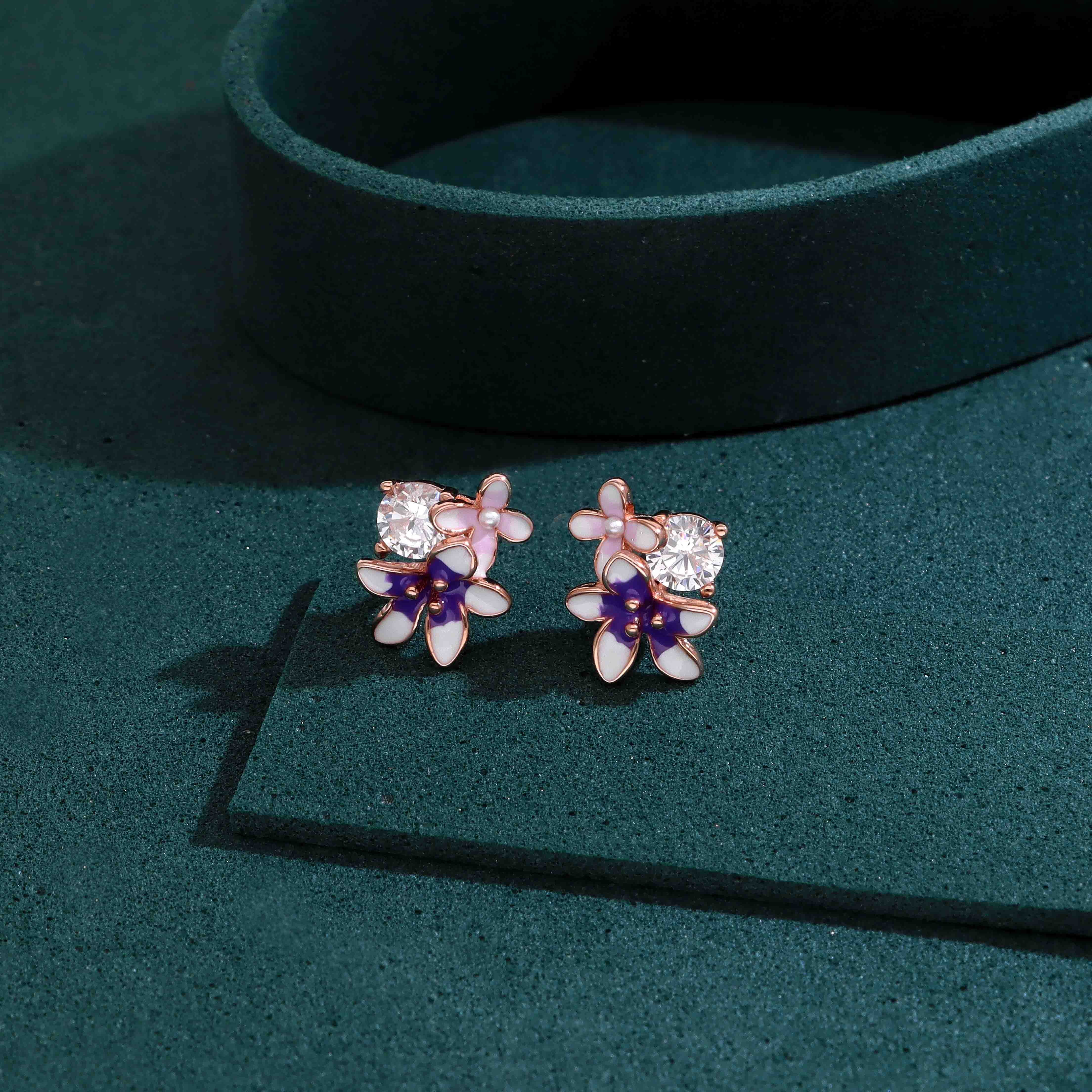 Sparkling Enamel Flower Stud Earrings - Image 2