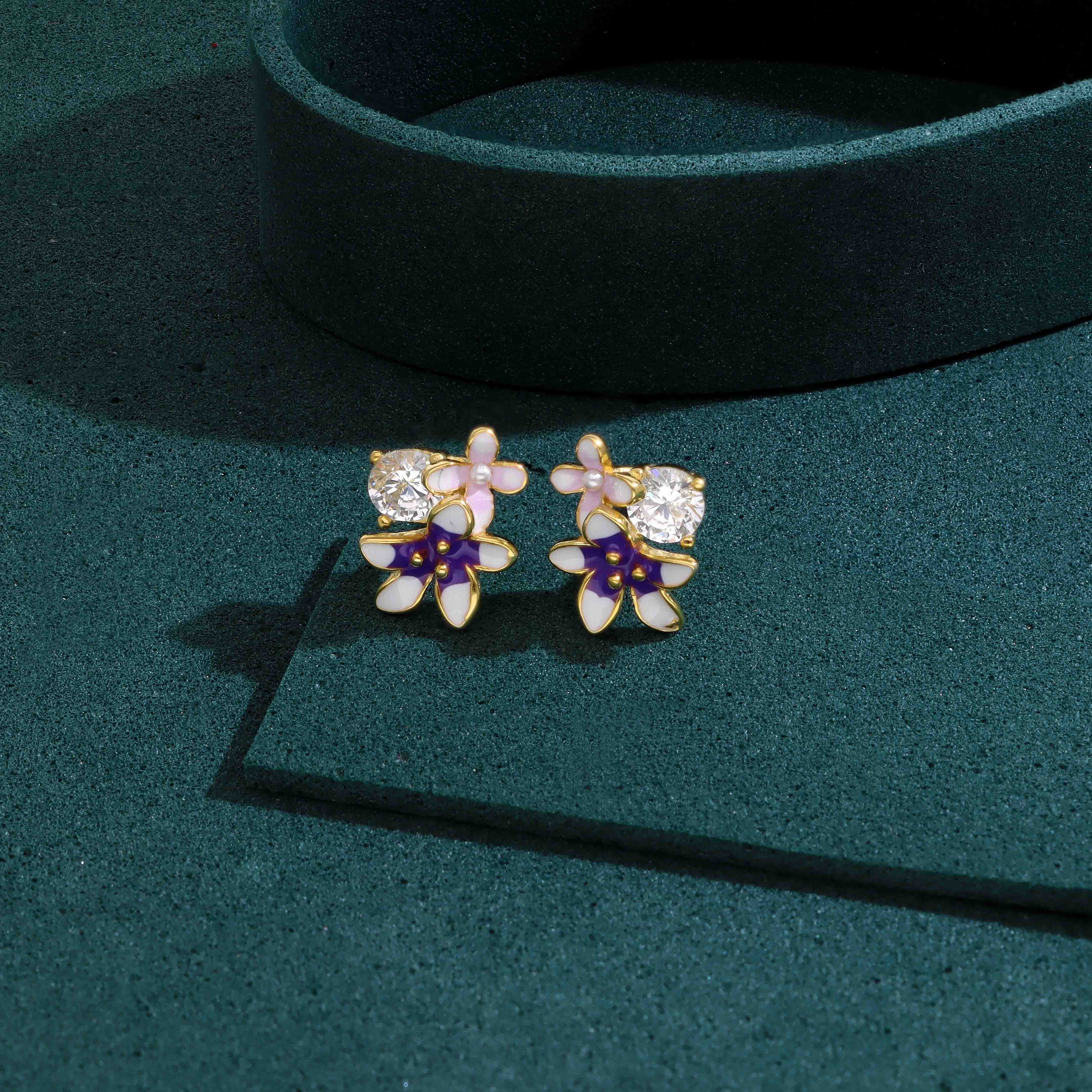Sparkling Enamel Flower Stud Earrings - Image 3