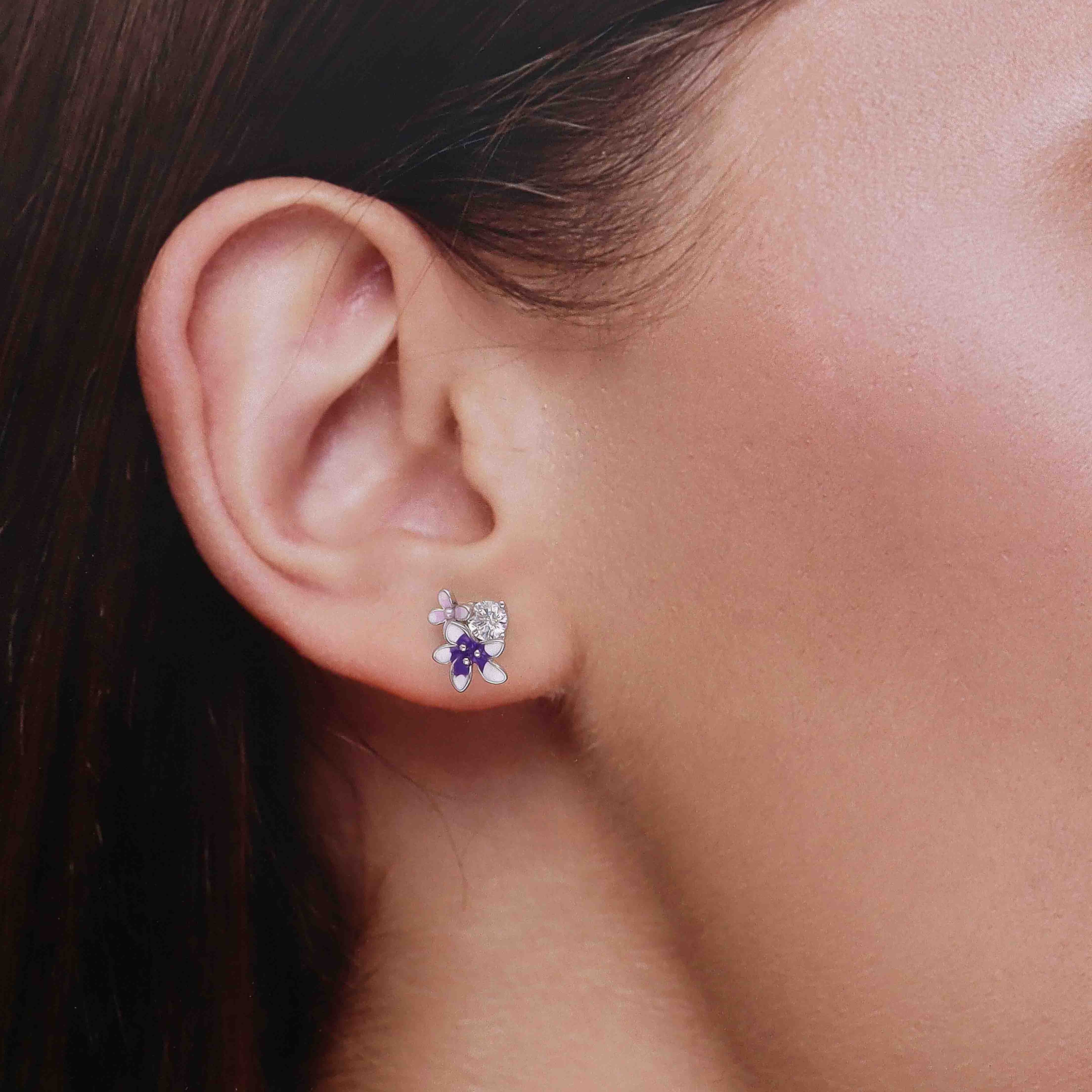 Sparkling Enamel Flower Stud Earrings - Image 4