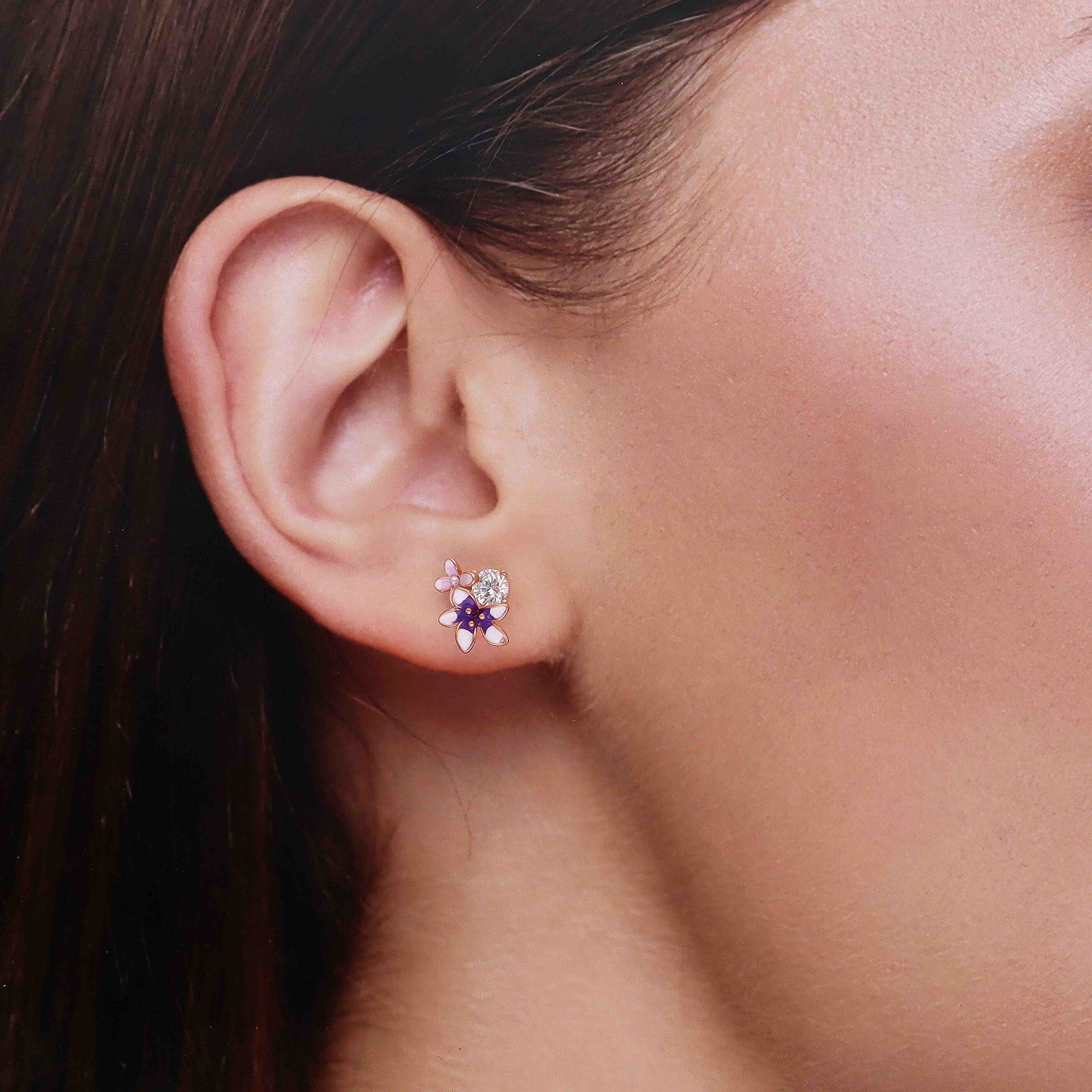 Sparkling Enamel Flower Stud Earrings - Image 5