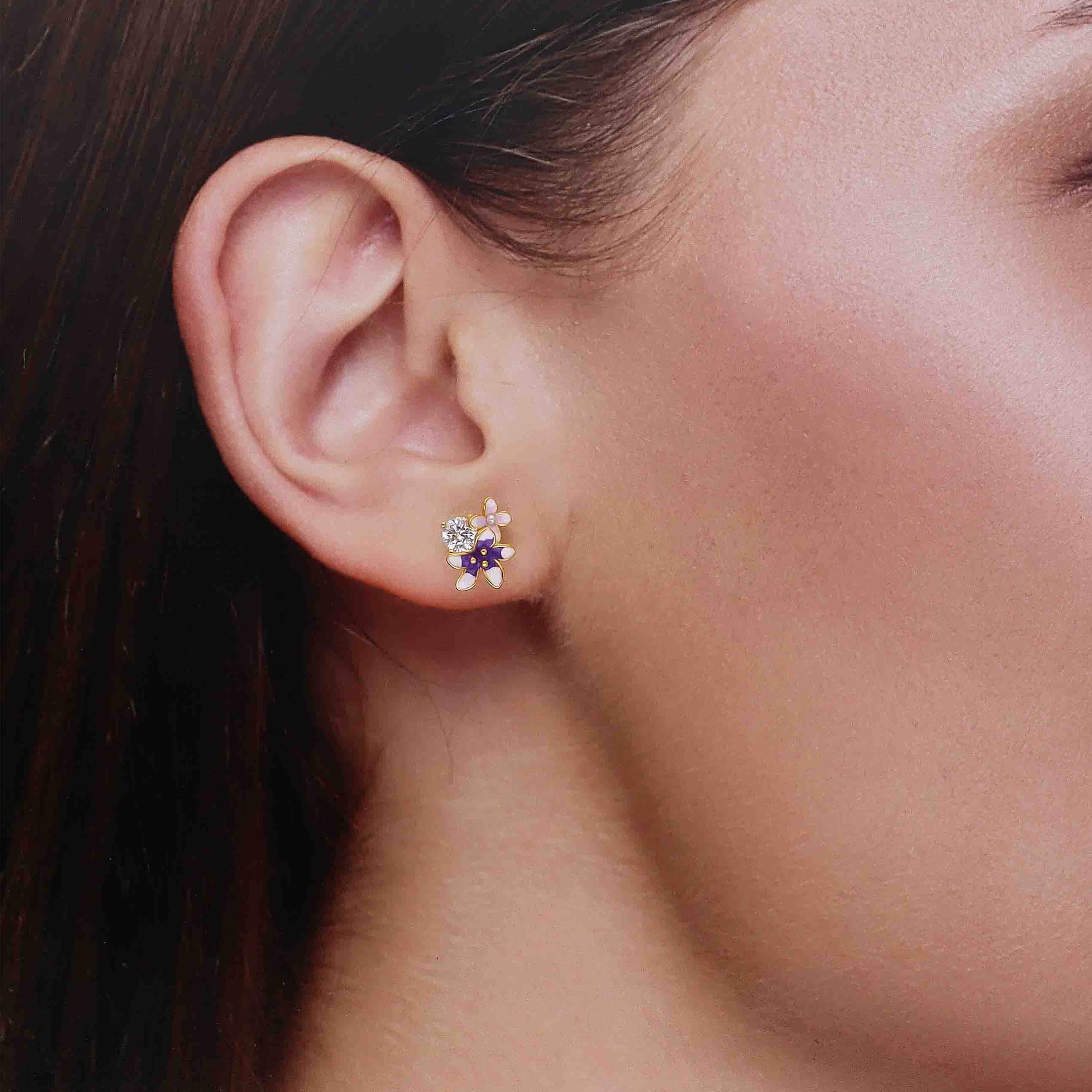 Sparkling Enamel Flower Stud Earrings - Image 6