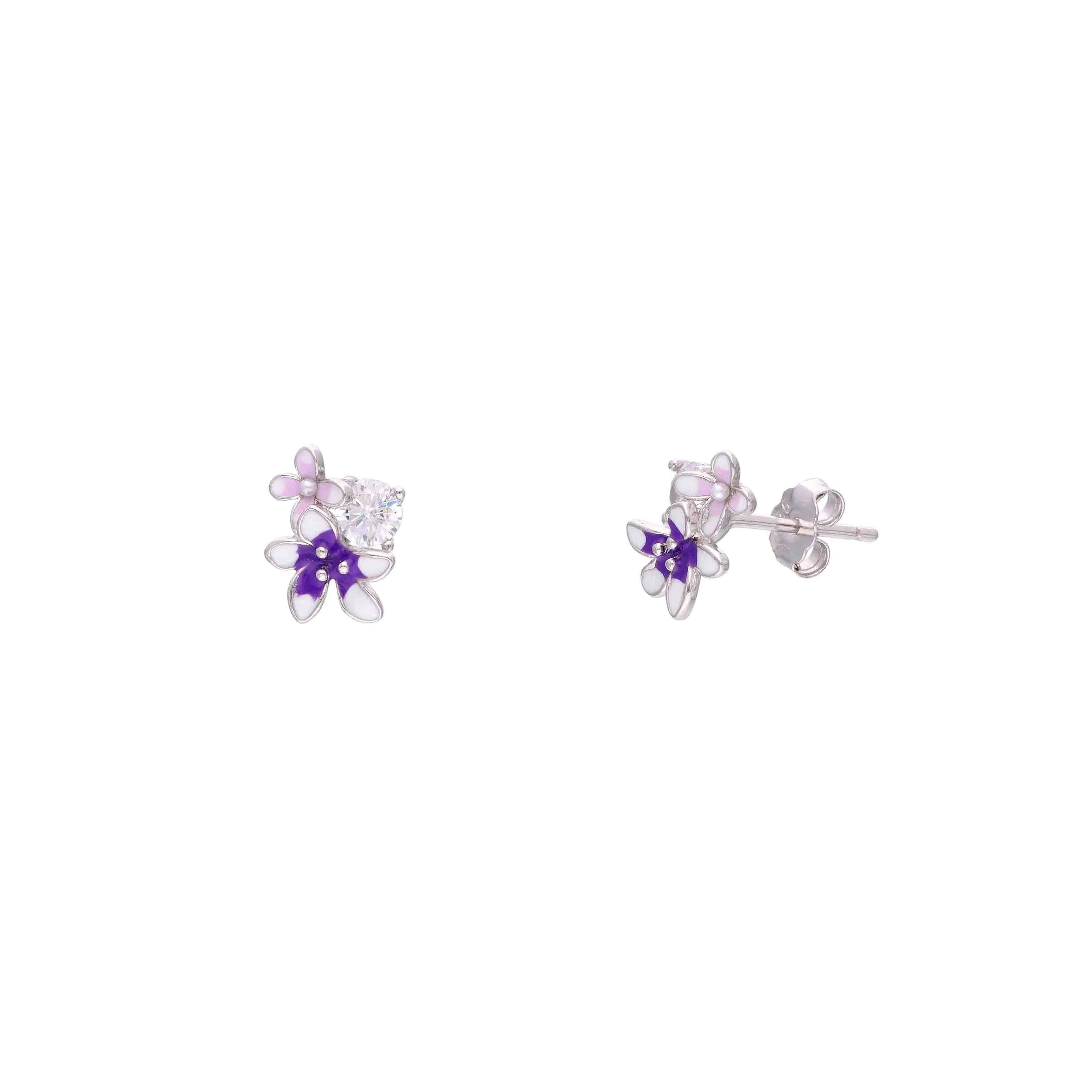 Sparkling Enamel Flower Stud Earrings - Image 7