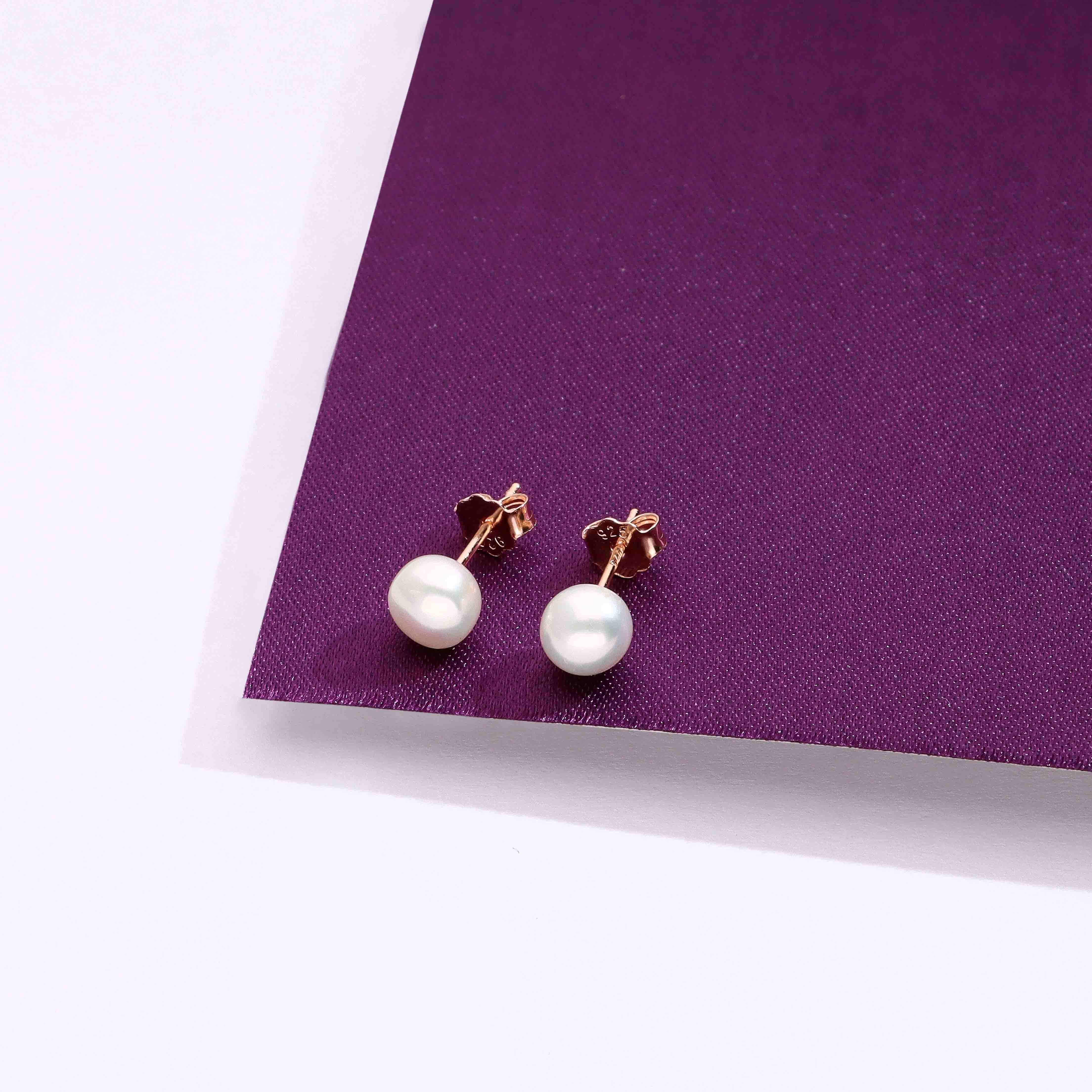 Sterling Silver Classic Pearl Stud Earrings - Image 2