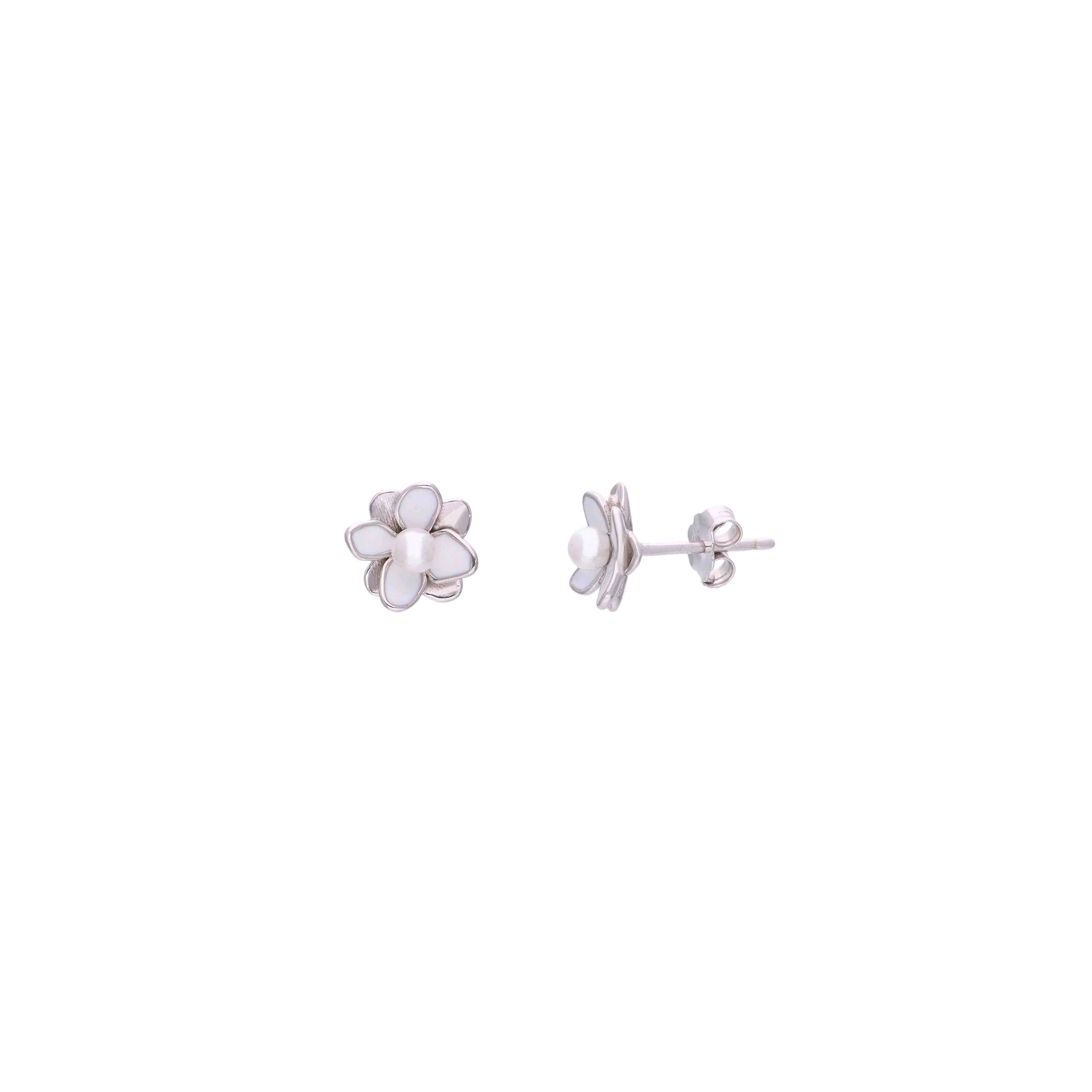925 Silver Flower Pearl Stud Earrings - Image 5